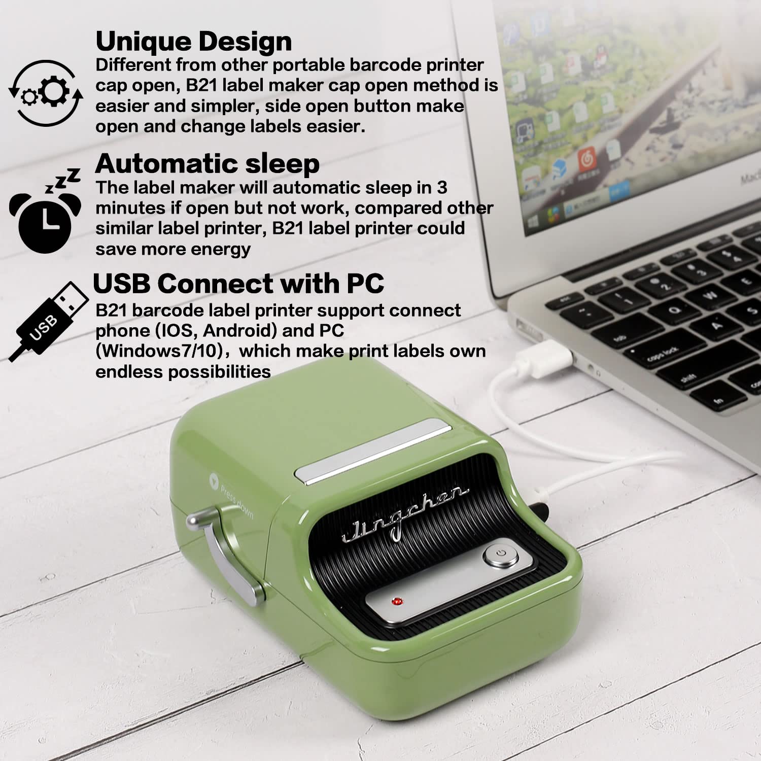 NIIMBOT Bluetooth Label Maker B21 - Portable Barcode Printer, Mini Wireless Thermal Label Maker Machine for Retail, Address, Jewelry, Home, for iOS & Android, with 50x30mm Label (1 Roll of 230),Green