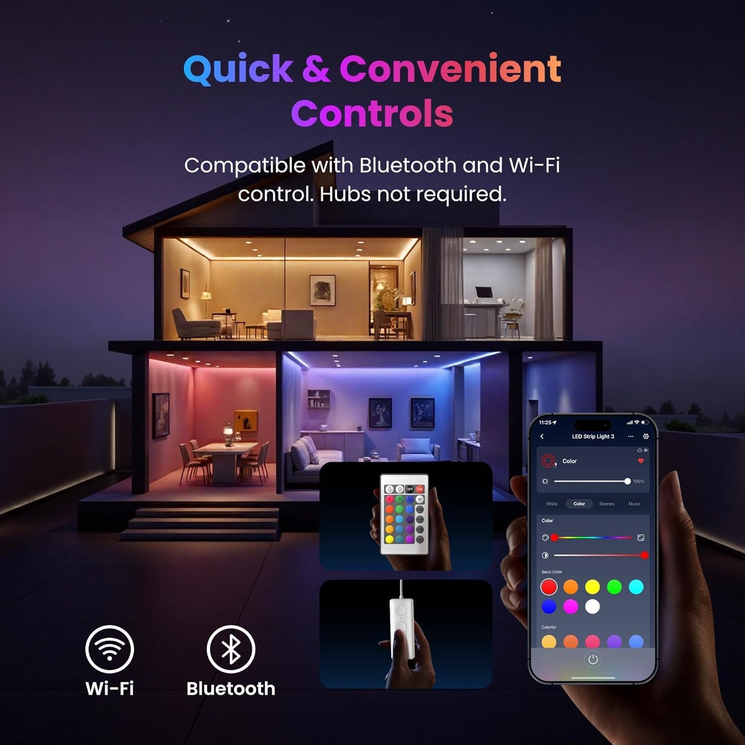 سويتش بوت شريط اضاءة LED بطول 5 متر 3 - اضاءة RGB ذكية + مصابيح LED بيضاء باردة ودافئة، متوافق مع المادة، تحكم بالصوت والتطبيق، يعمل مع ابل هوم واليكسا وجوجل هوم، 16 مليون لون، مزامنة الموسيقى، سطوع