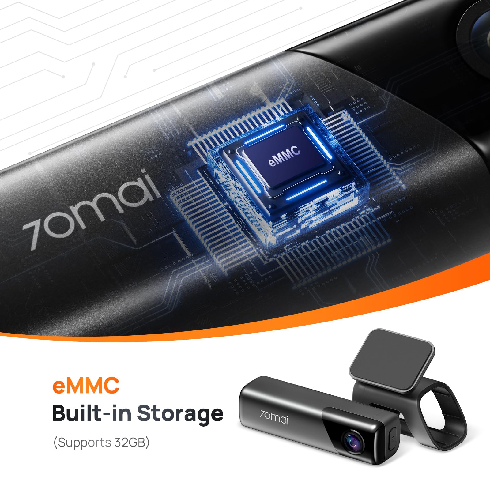 70mai M500 DashCam, 1944P Resolution, GPS, Extended ADAS, Voice Control, 170° Wide Angle, eMMC Storage, Driving Data Overlay, Wi-Fi, App Control, Optional Parking Monitoring & TPMS (32GB)