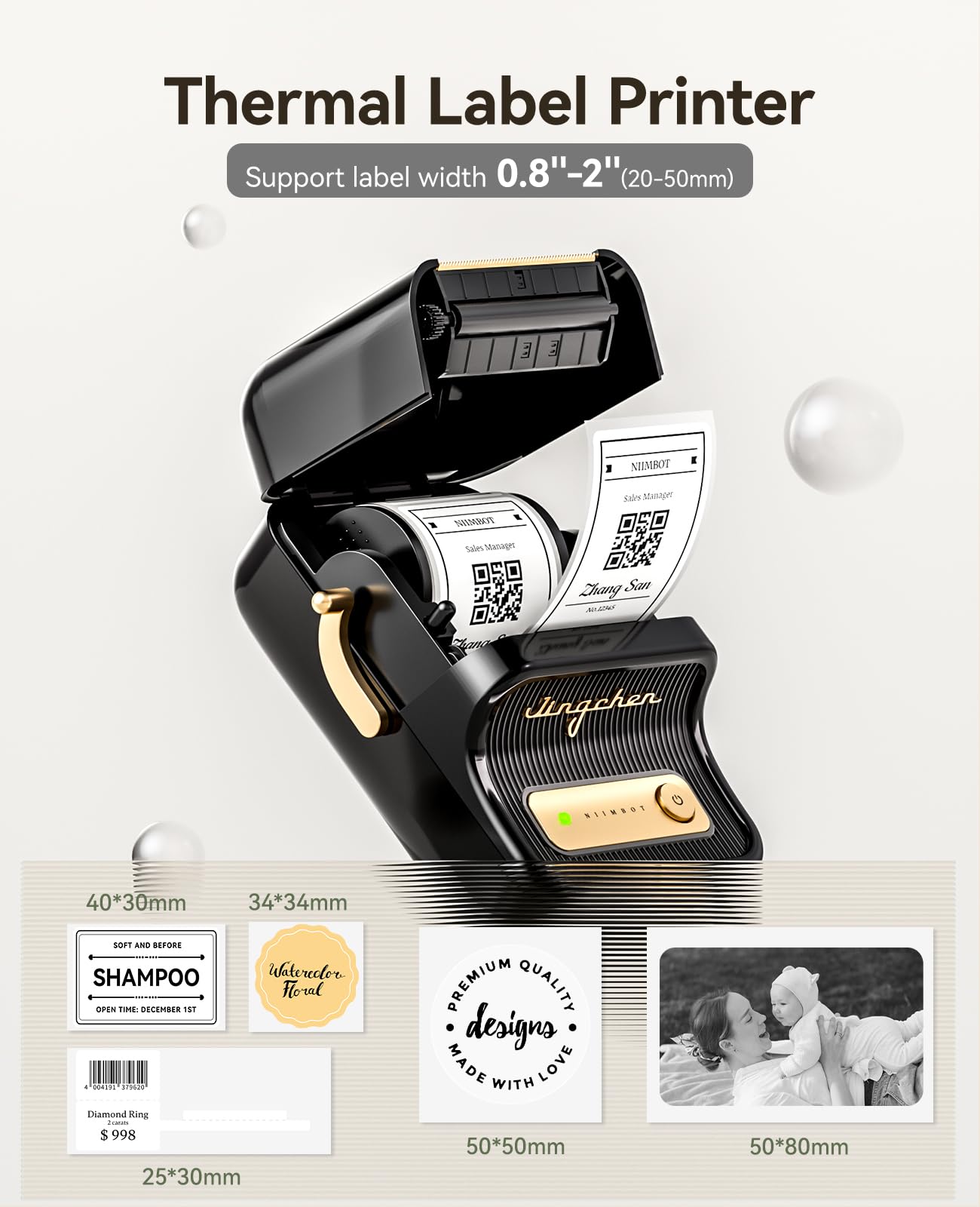 NIIMBOT Label Maker Machine with 1 Roll Free Tape B21 Vintage 2 inches Width Business Thermal Label Printer Price Gun Shipping Label Tag Writer for Home Office Organization Commercial Use (Black)