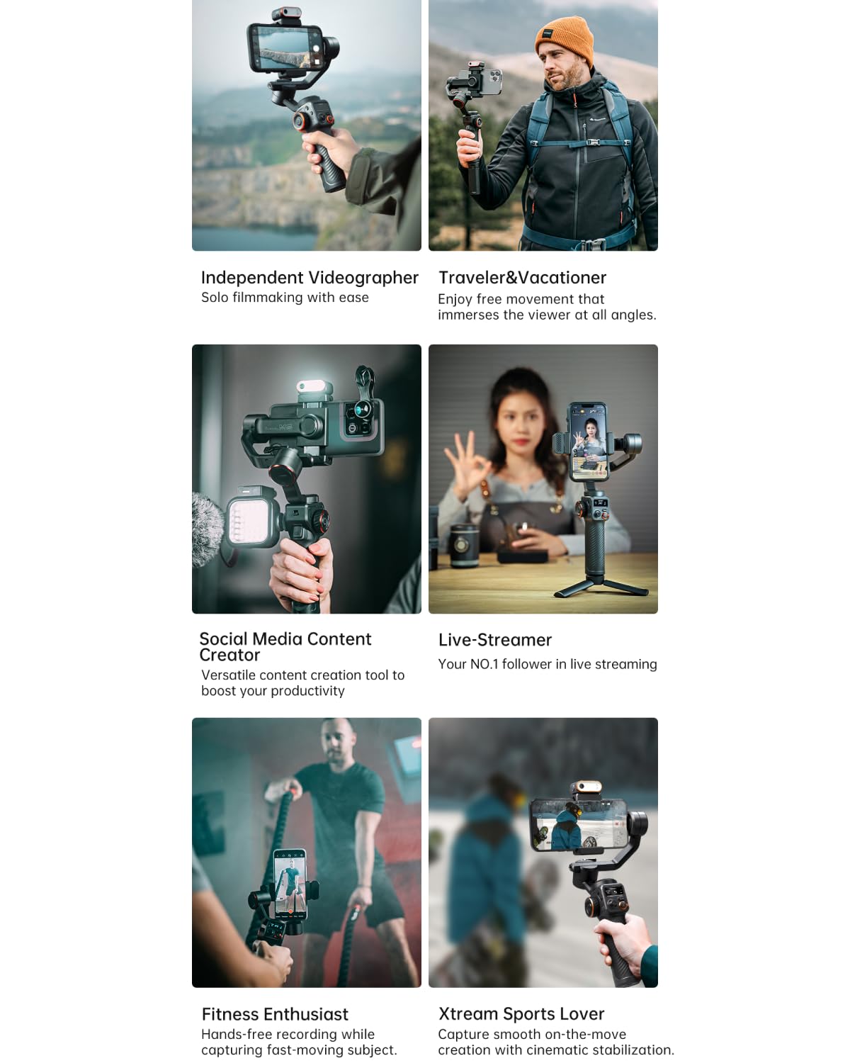 Hohem iSteady M6 Gimbal Stabilizer Kit for Smartphones, 3-Axis with AI Tracking Sensor and Magnetic Fill Light 0.9 Inch and OLED Display Max Load 400g, Gimbal Stabilizers for iPhone and Android