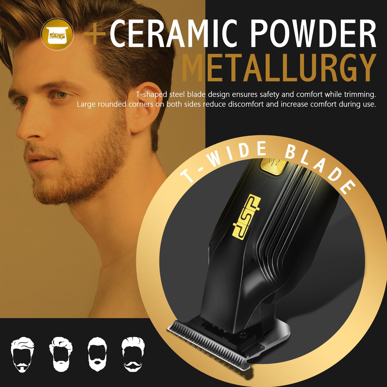 DSP Electric Beard Trimmer for Man, Cordless Rechargeable Zero Gap Trimmer, Mustache Edgers, T Blade Trimmer for Men, Low Noise, Travel Lock, Gifts for Men