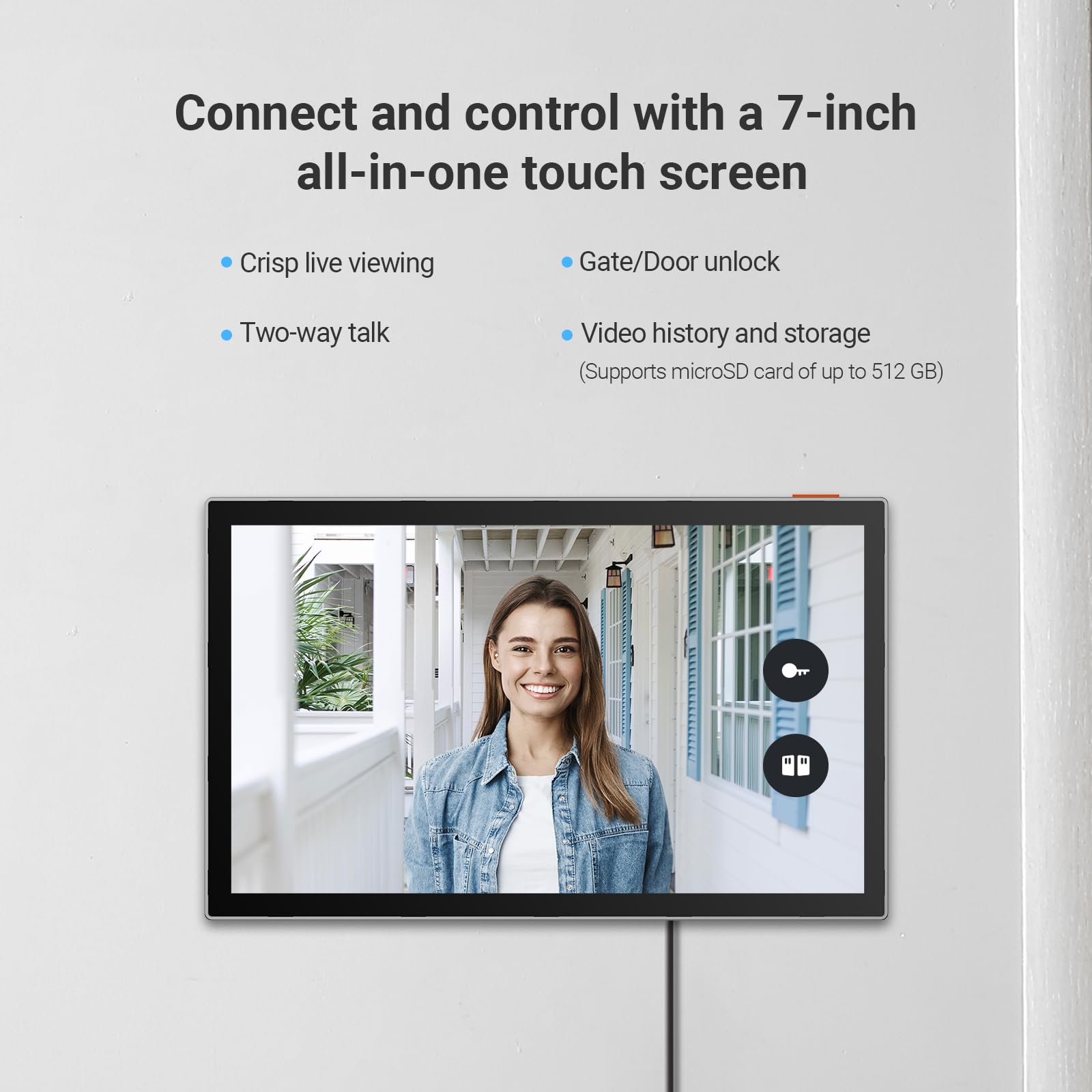 EZVIZ Battery Video Door Intercom System with Solar Panel, 2K Intercom System with Camera, 7 Inch Color Touch Screen and Two-Way Audio, Dual Band, Door Intercom Supports Password, Halo Connection, EP7