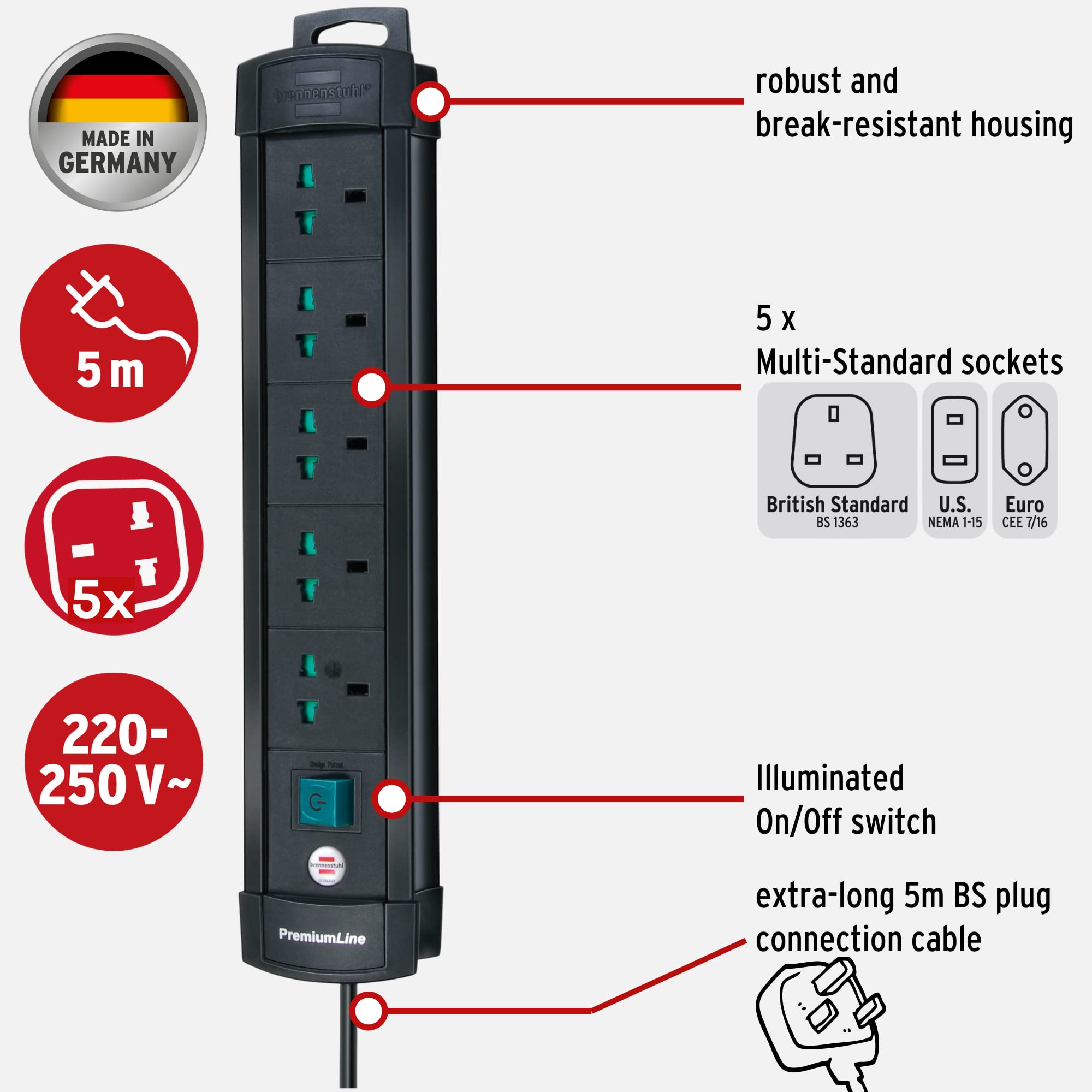 Brennenstuhl German Power Strip 5 Outlet