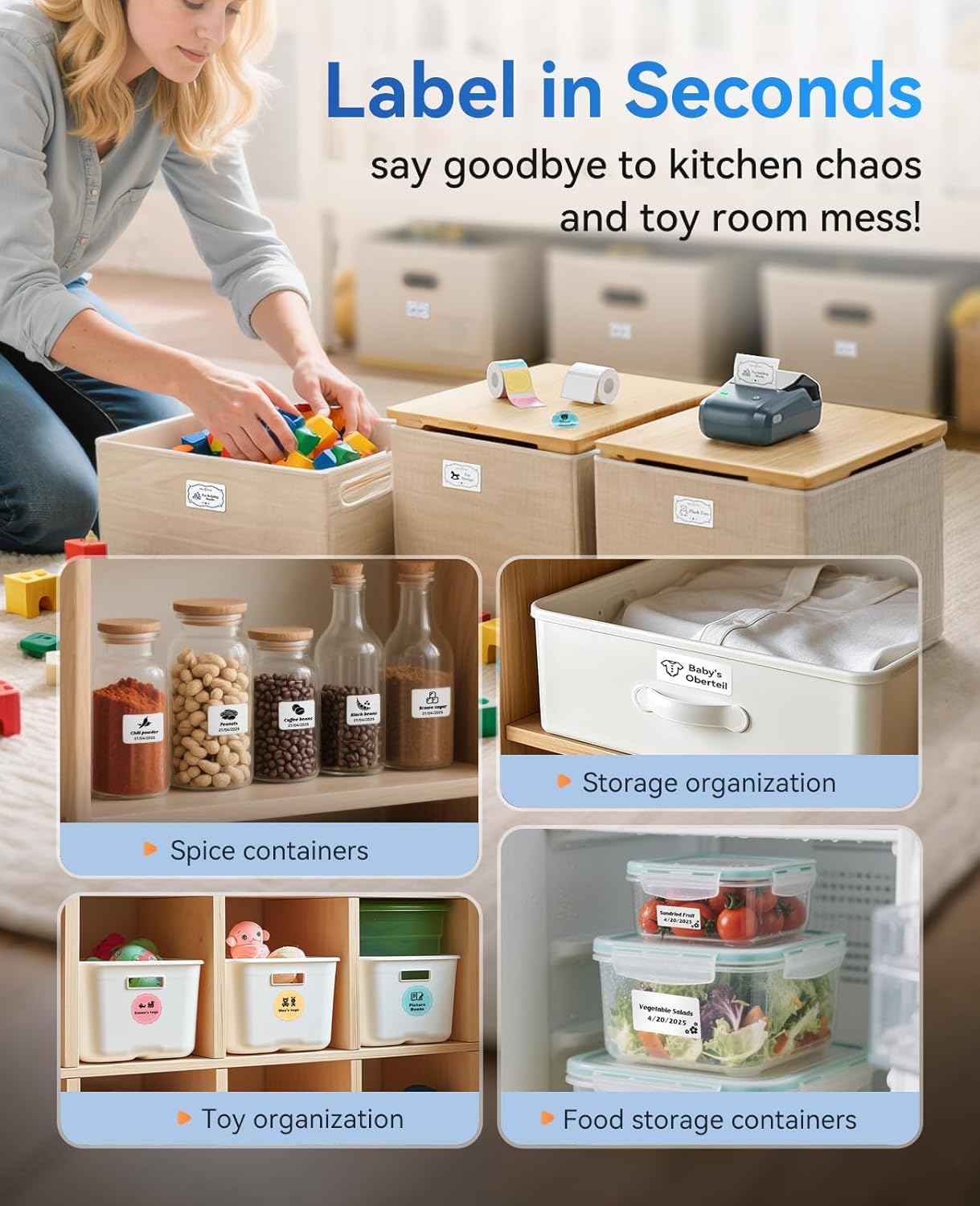 NIIMBOT B1 Label Maker with Auto Identification,2 Inch Bluetooth Portable Label Printer Easy to Use for Office, Home, Business (with 2x1.18 inch Label)