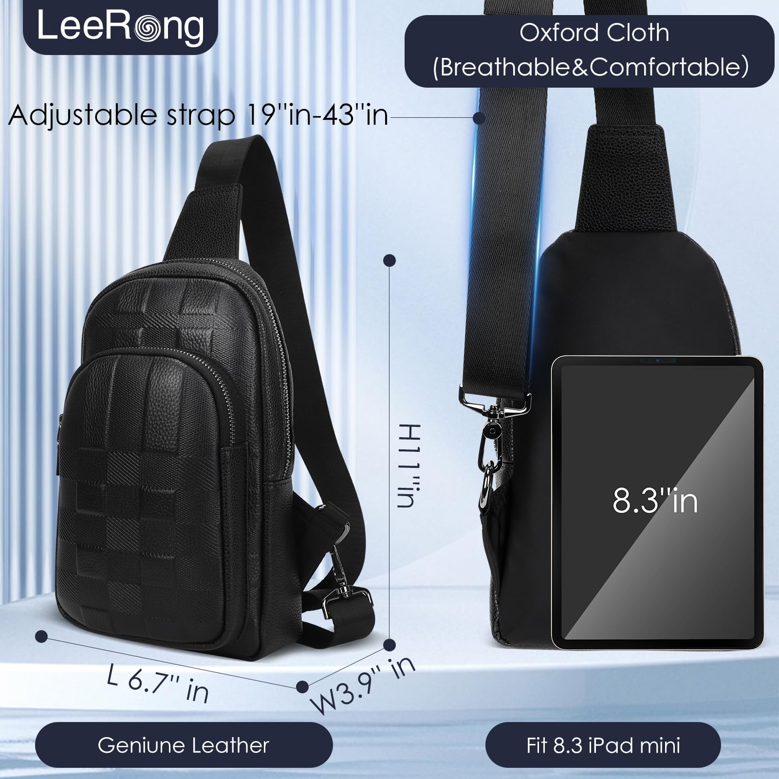 Anti-Theft Fingerprint Crossbody Bag for Men by LeeRong, Waterproof Genuine Leather Crossbody Bag, Large Waterproof Multi-Pocket Shoulder Bag for Men in Black