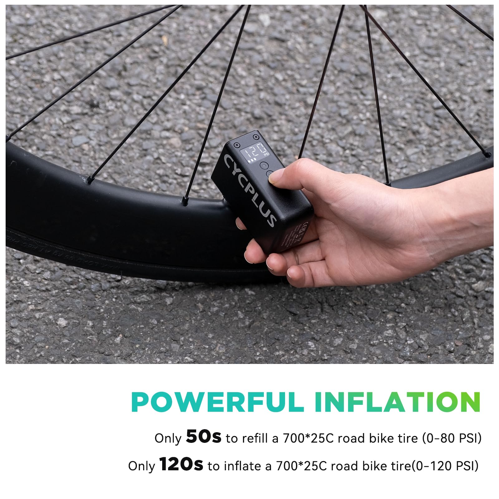 CYCPLUS Tiny Bicycle Pump with Gauge, Max 120 PSI Electric Mini Pump, Auto Stop, with Presta and Schrader Valve for E-Bike, MTB, and Road Bike AS2 PRO(2025 Updated Version)