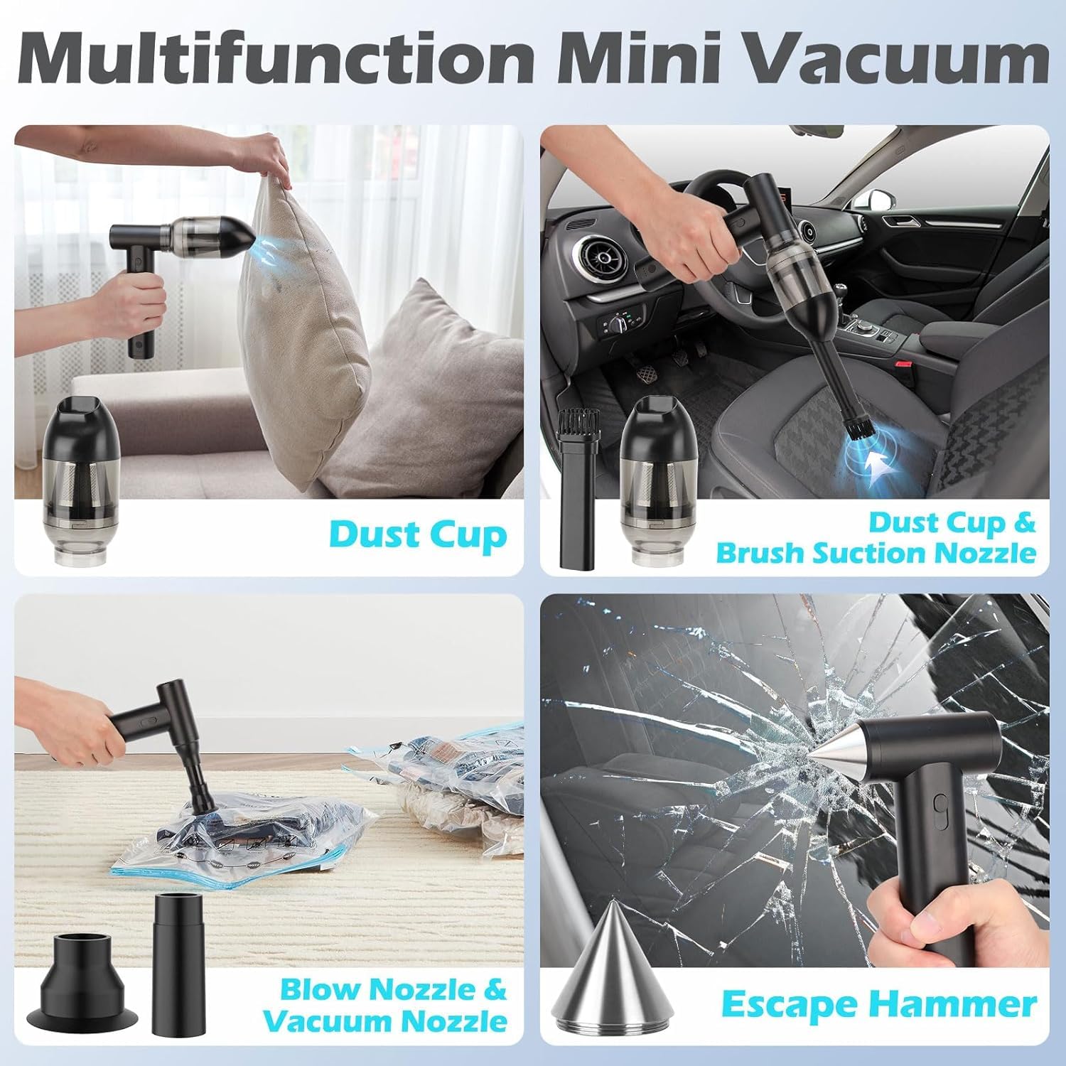 Fipka Electric Air Dust Remover, Adjustable 125000RPM Nozzle Blower,8000mah Rechargeable Turbo Jet Fan, Powerful Fan, Handheld Can Air Dust Remover for Car, Keyboard, Sofa