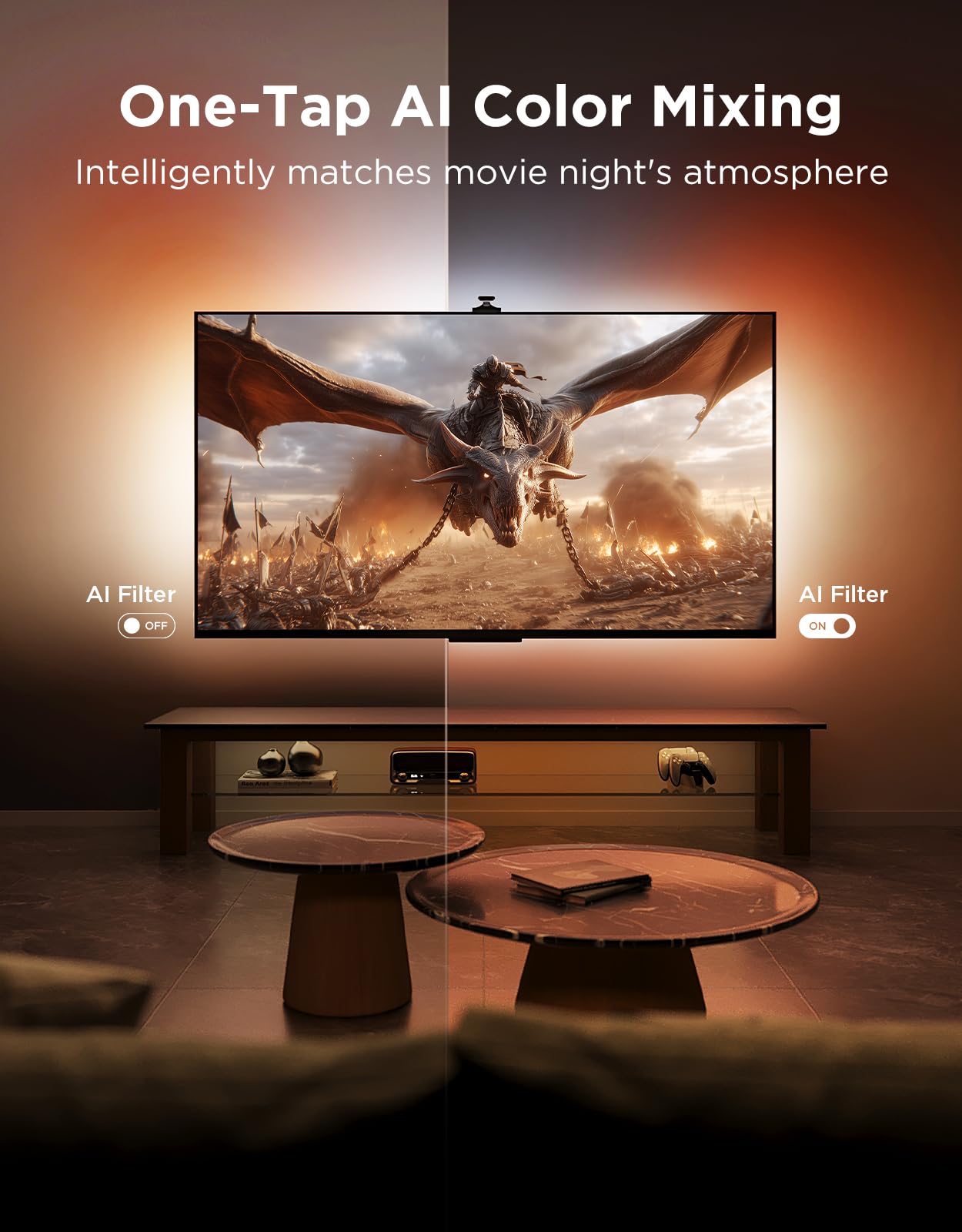 Govee TV Backlight 3 Pro with Triple HDR Camera 16.4ft 5-in-1 RGBWWIC Sync with 75-85 inch TVs, 75 LED/m, AI Filter Support, Smart App and Voice Control, DreamView Sync