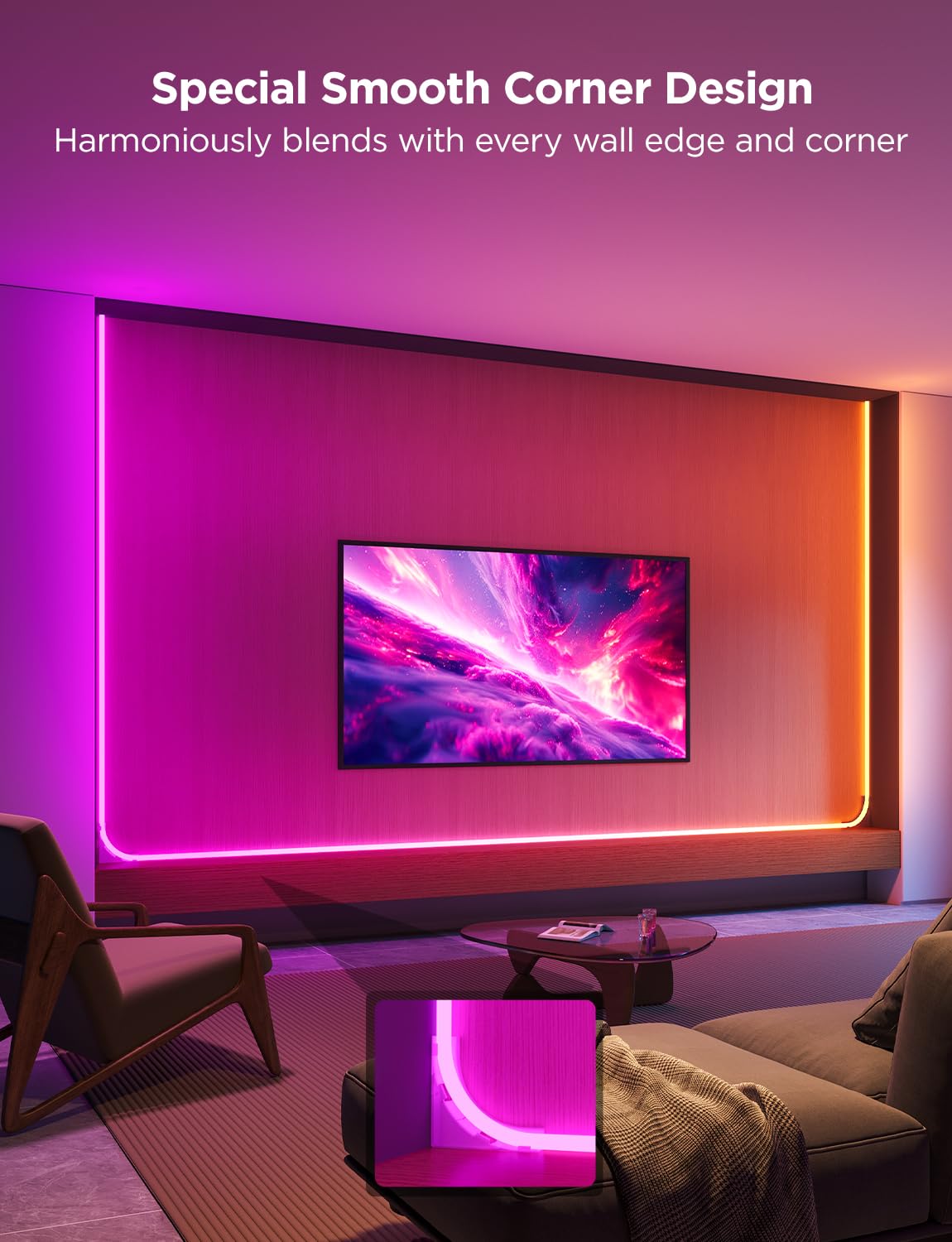 Govee Neon Rope Light for Wall Lining, LED Rope Lights Work with Matter, Google Assistant, Alexa, 16.4ft RGBIC Strip Lights with Smart App Control and Music Sync for Living Room, Bedroom, Wall Corners