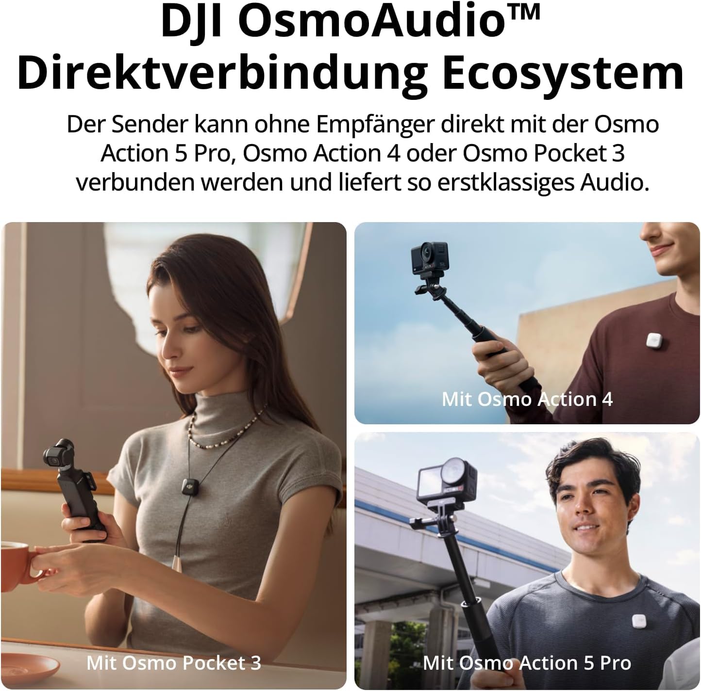 DJI ميكروفون صغير (1 TX + 1 RX)، ميكروفون لافالير، خفيف للغاية، صوت، الغاء الضوضاء، ضبط تلقائي، ميكروفون لاسلكي للكاميرات/ايفون/اندرويد، مدونة الفيديو