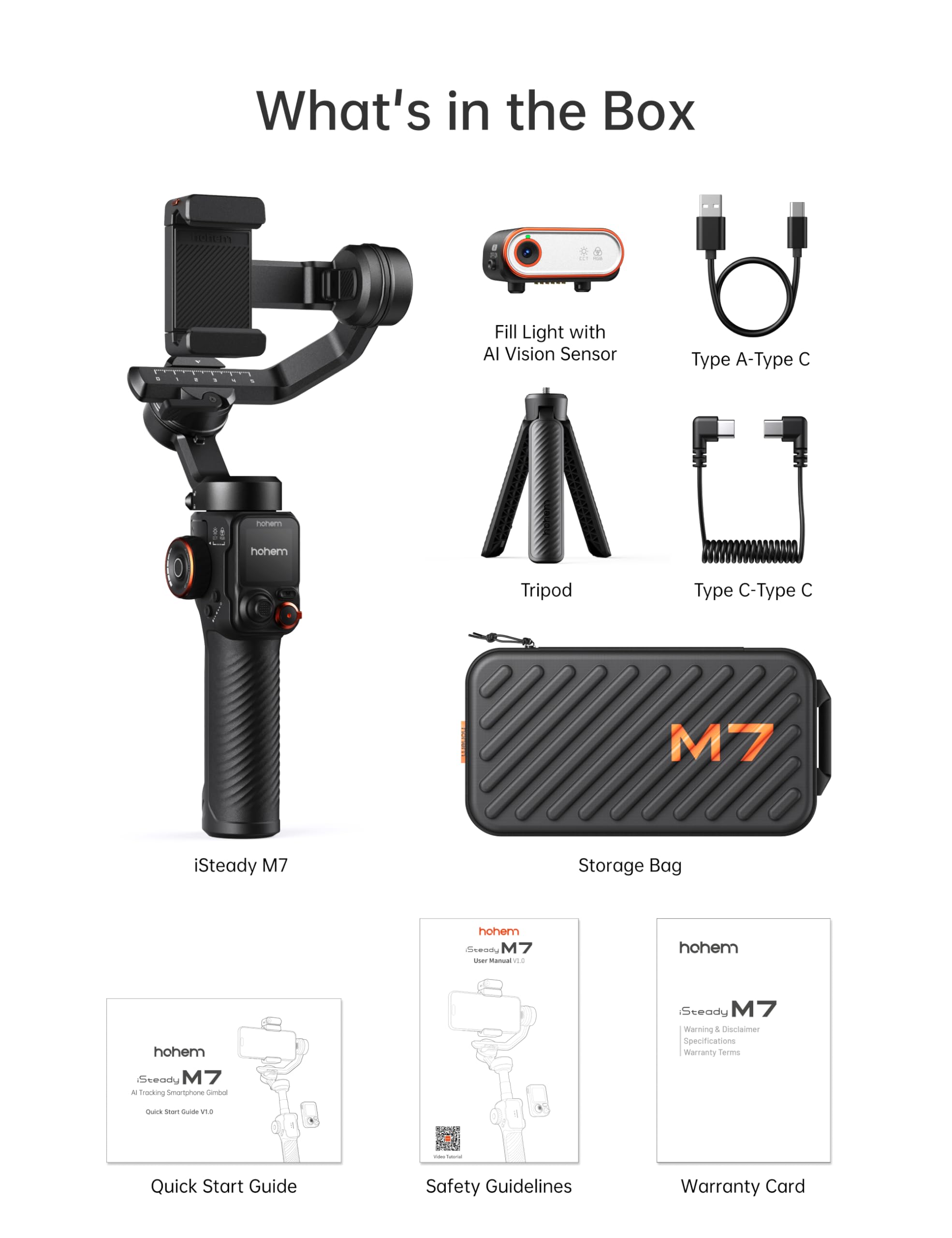 Hohem M7 Smartphone Gimbal Stabilizer with AI Tracking Sensor, Fill Light, Detachable Remote Control with 1.4 Inch Touch Screen, Built-in Extension Rod, 3-Axis Gimbal for iPhone and Android