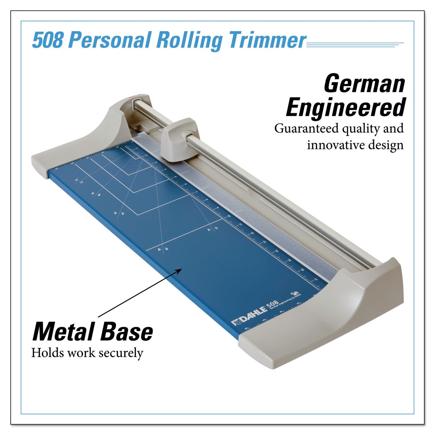Dahle 507 Personal Rotary Trimmer, 12" Cut Length, 7 Sheet Capacity, Self-Sharpening, Automatic Clamp, German Engineered Paper Cutter
