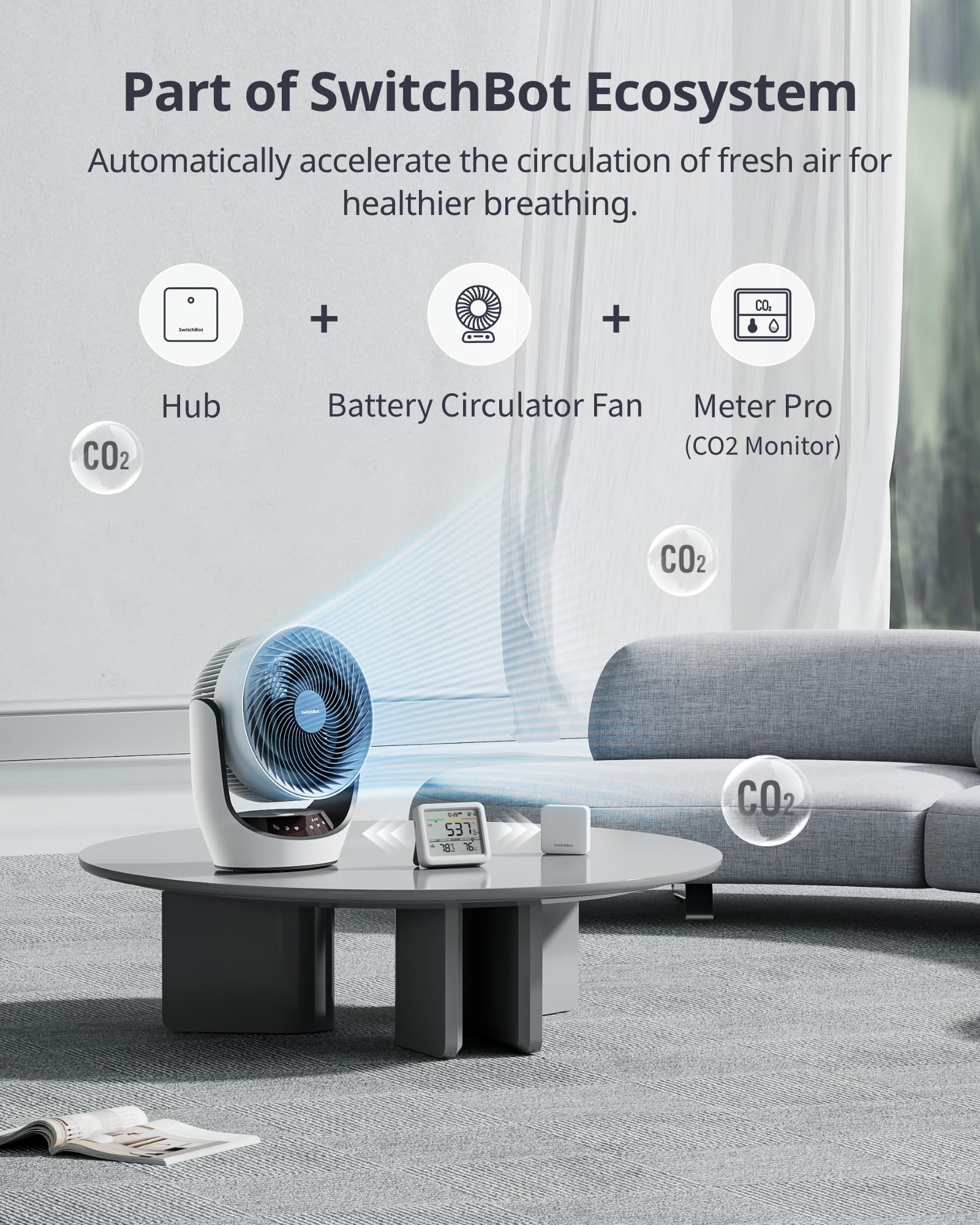 SwitchBot 6-in-1 Indoor Air Quality Monitor Meter Pro, CO2 Alarm, Large Display, Bluetooth Air Quality Tester for Home and Office with Data Storage