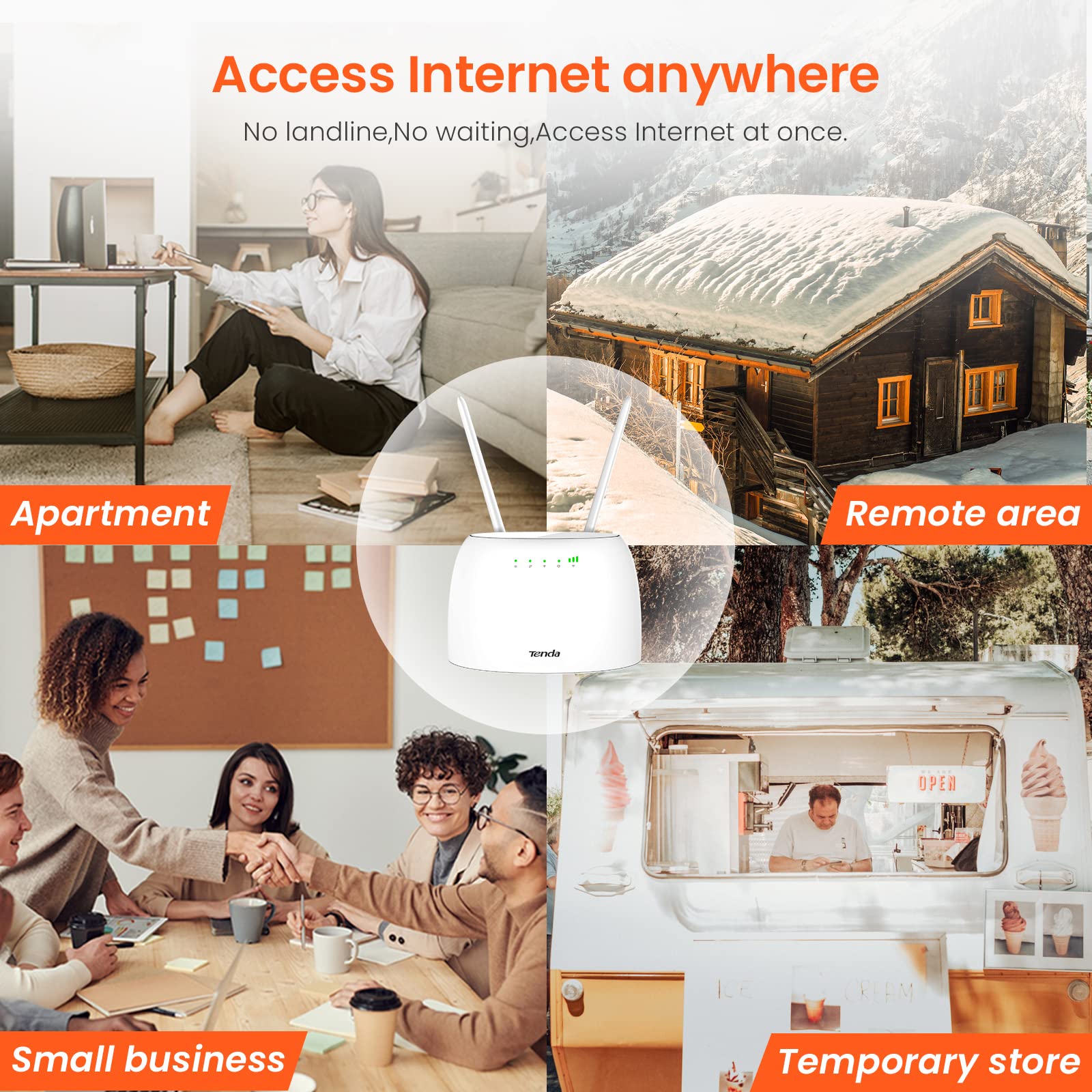 تيندا راوتر واي فاي 4G06C 4G 300 ميجابت لكل ثانية كات 4، فتحة شريحة اتصال مفتوحة، لا يتطلب تكوين، منافذ ار جيه 11، 2 هوائيين قابلين للفصل، مراقبة حركة البيانات، قابس المملكة المتحدة