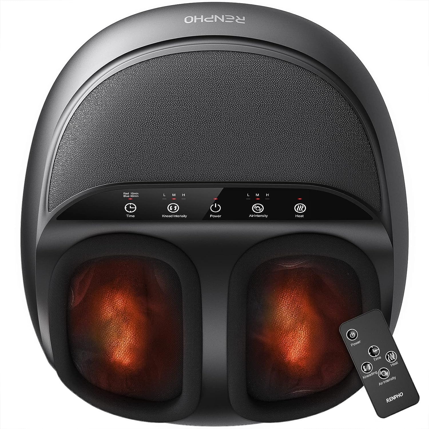 Renpho RF-FM059R-BK,RENPHO Foot Massager Machine with Heat and Remote, Deep Kneading, Delivers Relief for Tired Muscles and Plantar Fasciitis,Fits feet up to Unisex Size 12-Black