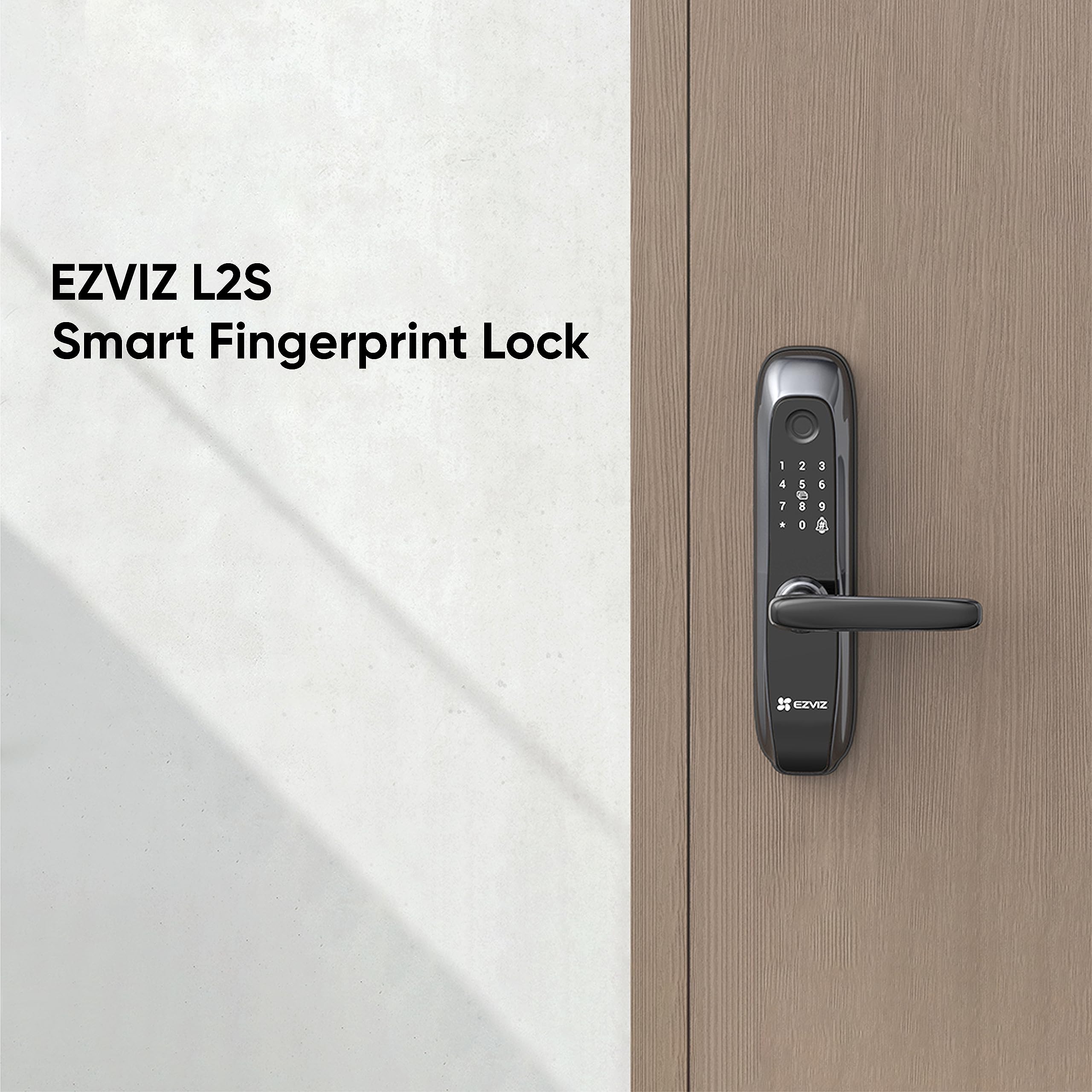 EZVIZ L2S Smart Fingerprint Lock, Keyless Lock with Four Unlocking Methods, Real-Time Mobile Alerts, Built-In Electronic Doorbell, Anti-Tamper Alarm, Low Battery Warning, Easy User Management