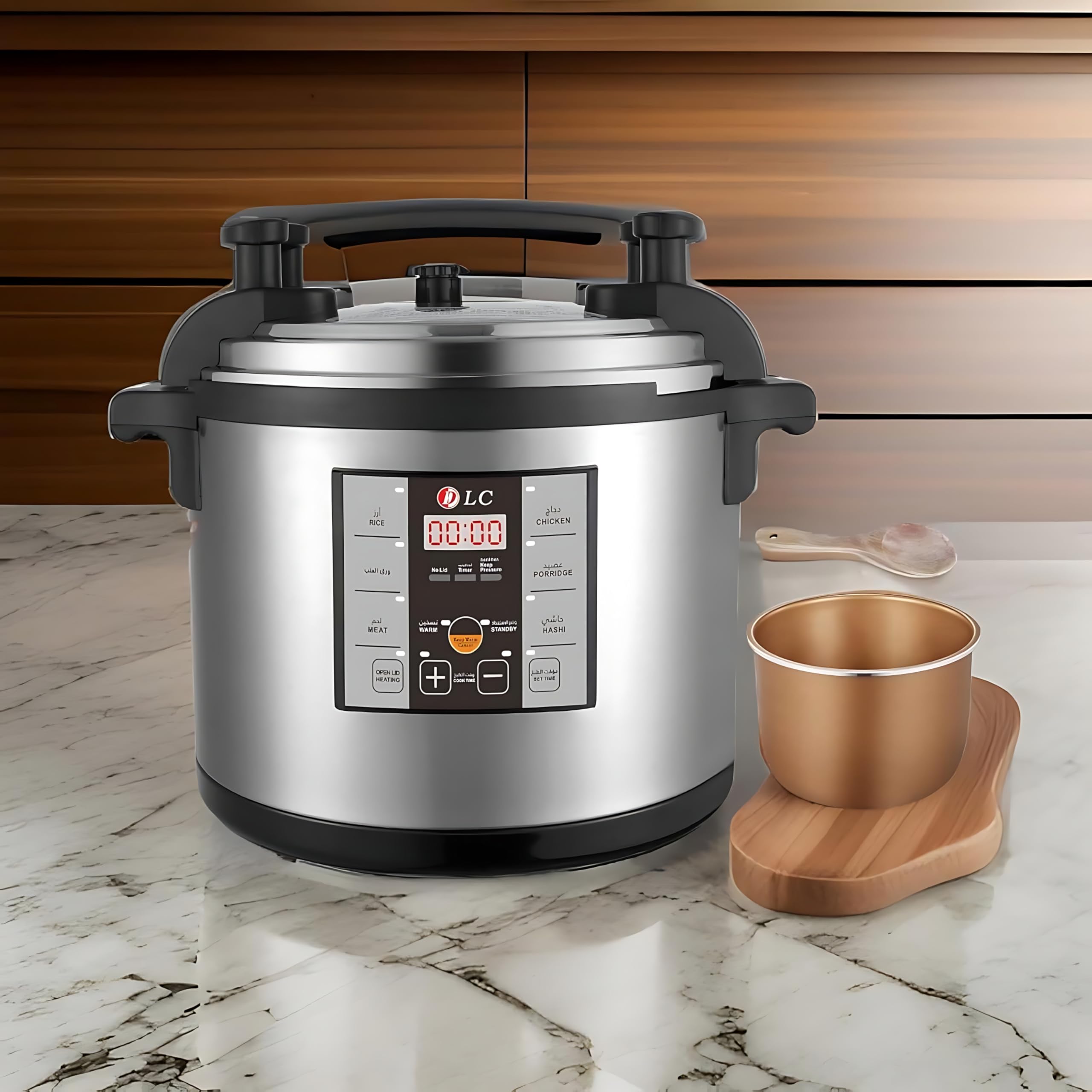 DLC Electric Pressure Cooker 25L - 3500W | Multi-Function Stainless Steel Cooker with Non-Stick Inner Pot, Digital Display & Safety Features | Adjustable Temperature - DLC-38913-25 Silver/Black