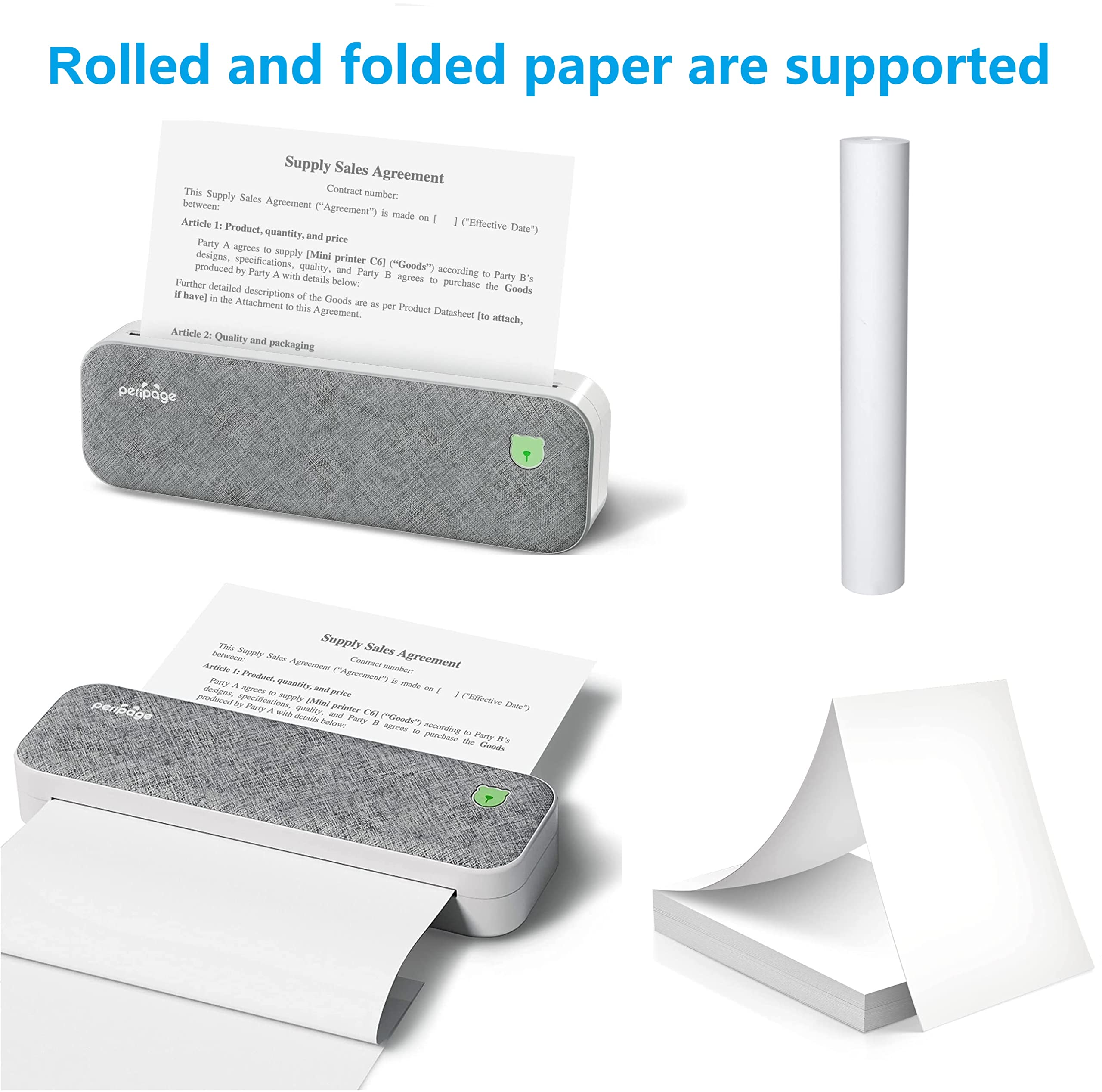 IOOIOO A40 Peripage- Portable Inkless Printer for Thermal Paper Letter/8.5 x 11 Inches, Legal, A4, 4, 7.62 or 5.08 Sticker Label, Windows, iOS, Android (Grey)