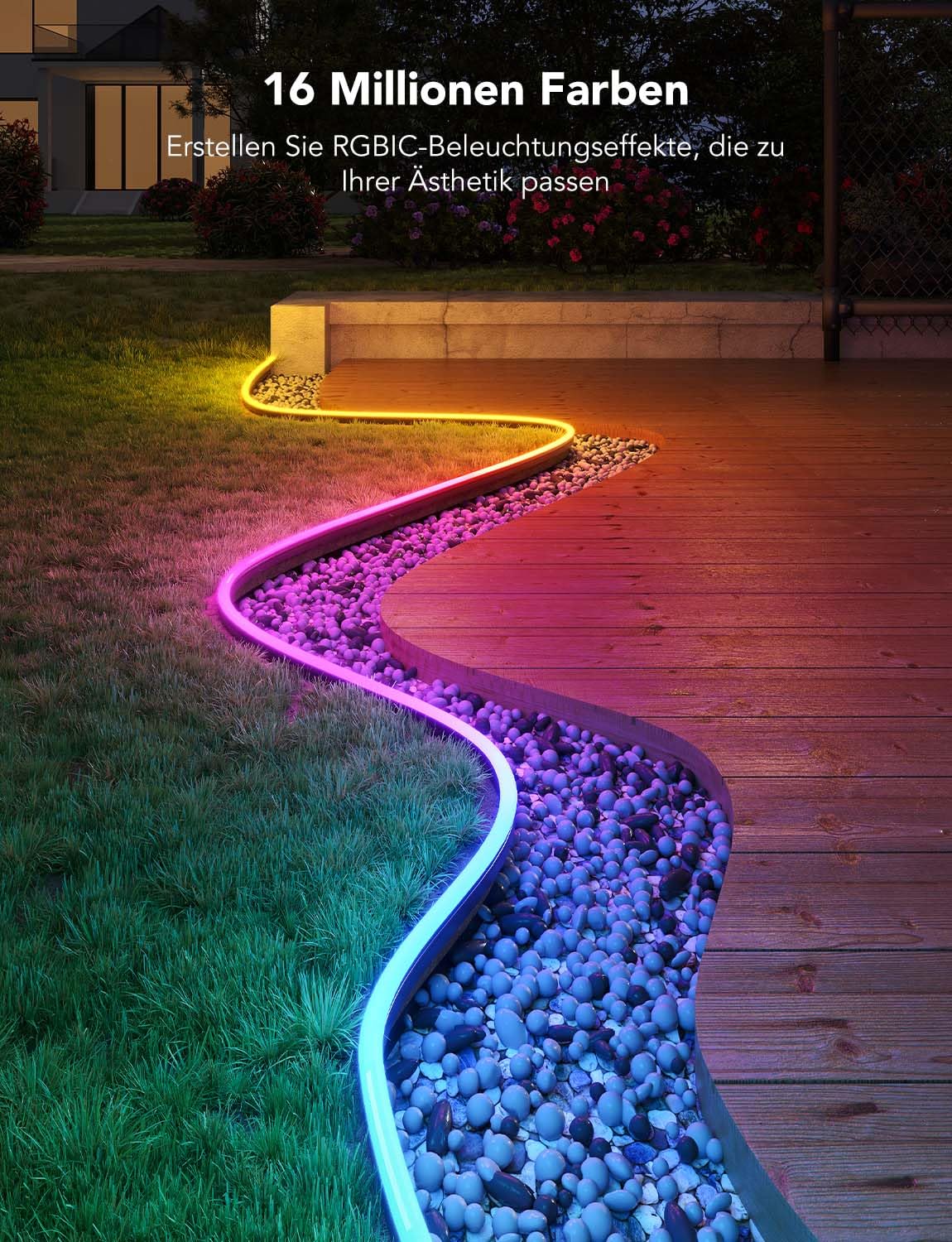 جوفي شريط اضاءة LED نيون للاماكن الخارجية بطول 10 متر، مقاوم للماء بتصنيف IP67 لمقاومة المياه والغبار مع اكثر من 64 مشهد، مزامنة موسيقى، مناسب لتزيين الفناء والحديقة، يعمل مع اليكسا ومساعد جوجل