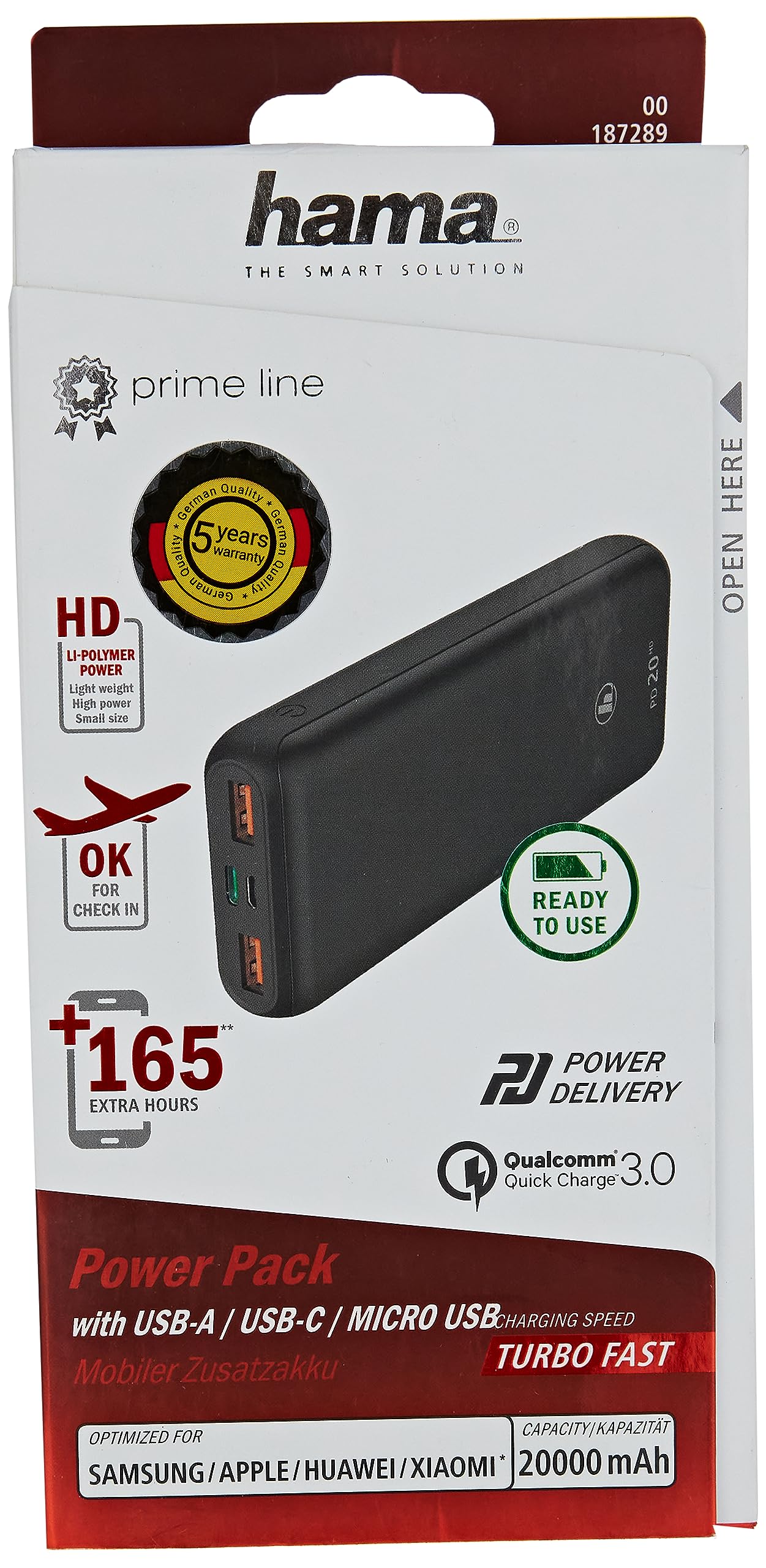 هاما 187289 PD20-HD حزمة طاقة 20000 مللي امبير في الساعة، رصاصي