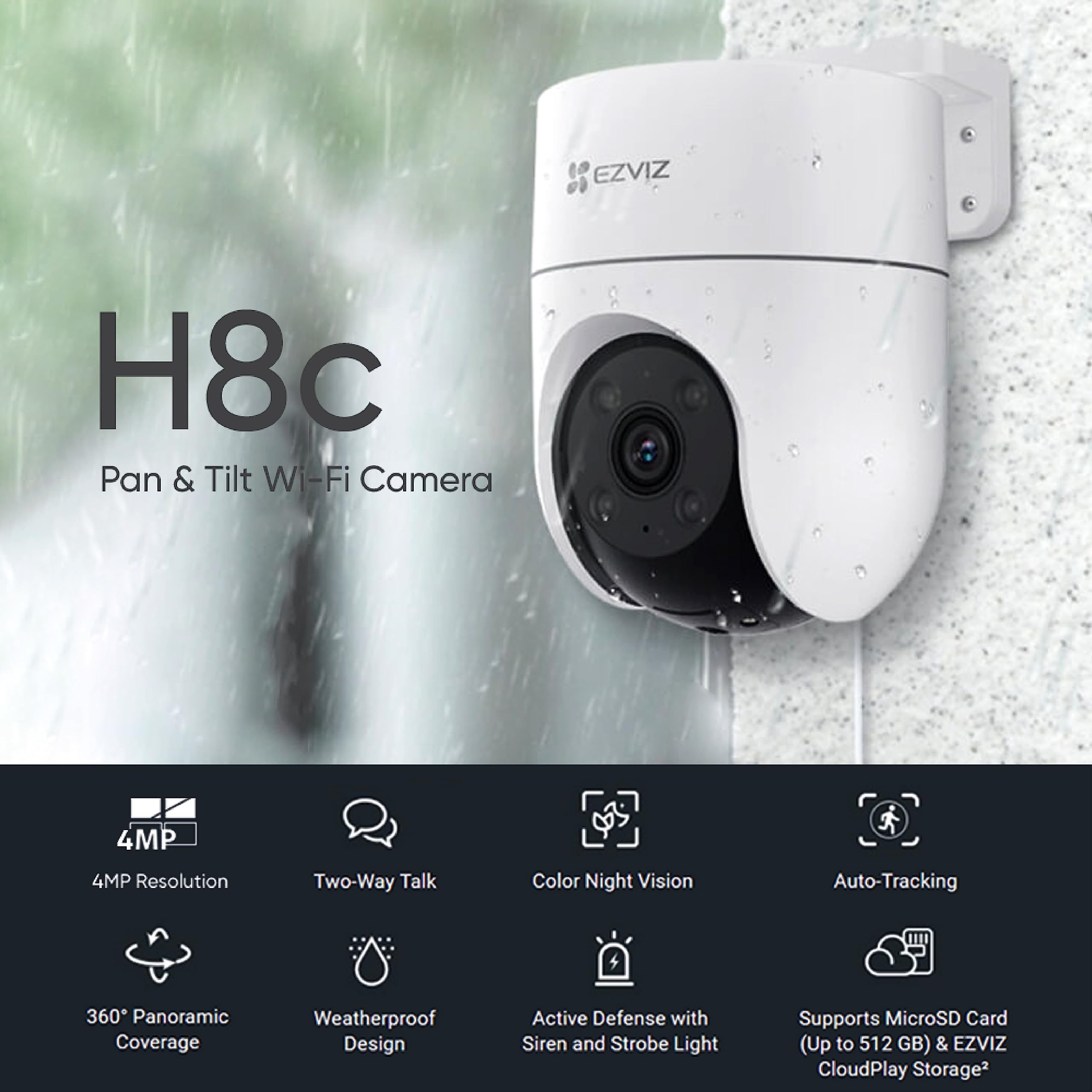 EZVIZ 4MP Outdoor Security Camera Wi-Fi Pan/Tilt | Smart Night Vision | 360° Coverage | Auto Tracking | AI Person Detection | Weatherproof Design | Supports MicroSD Card