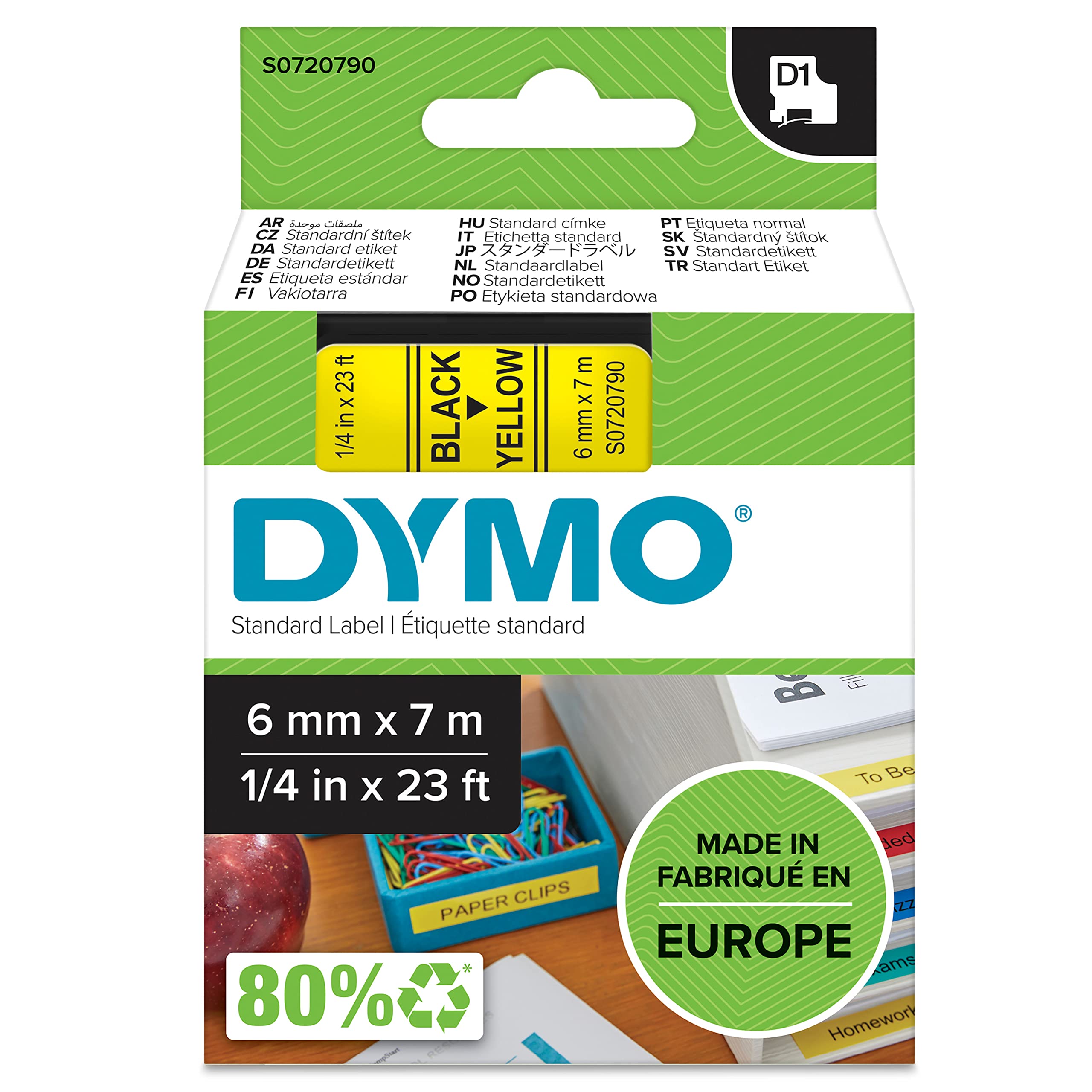 Dymo D1 Replacement Strip 6mm x 7mt - Yellow/Black