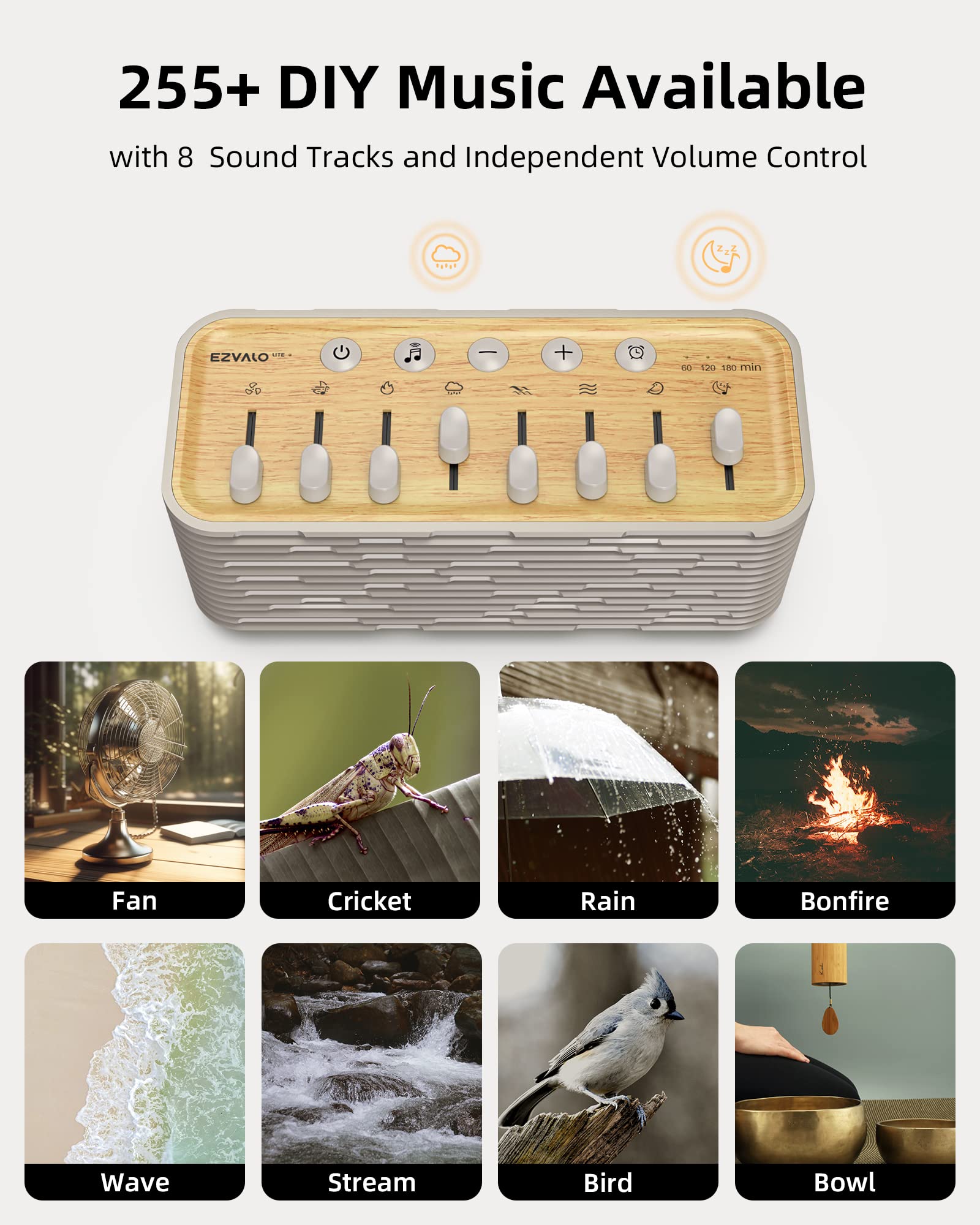 EZVALO Lite White Noise Machine, White Noise for Sleep, Portable Bluetooth Speaker with 255+ Mix Options, Night Light, Sleep Timer, Gift for Kids and Adults