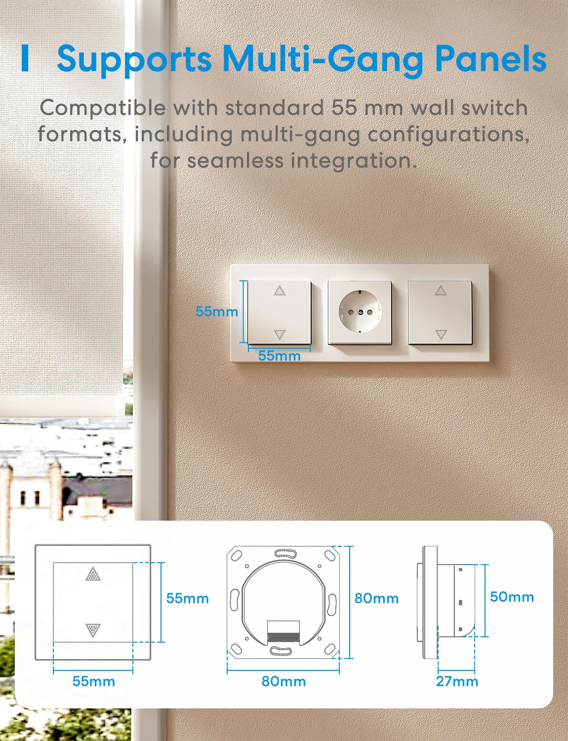Meross Wi-Fi Shutter Switch - Smart LED Curtain Switch, Compatible with Alexa and Google Assistant, Percentage Control, 2.4GHz, 2 Pack (Requires Neutral Wire)