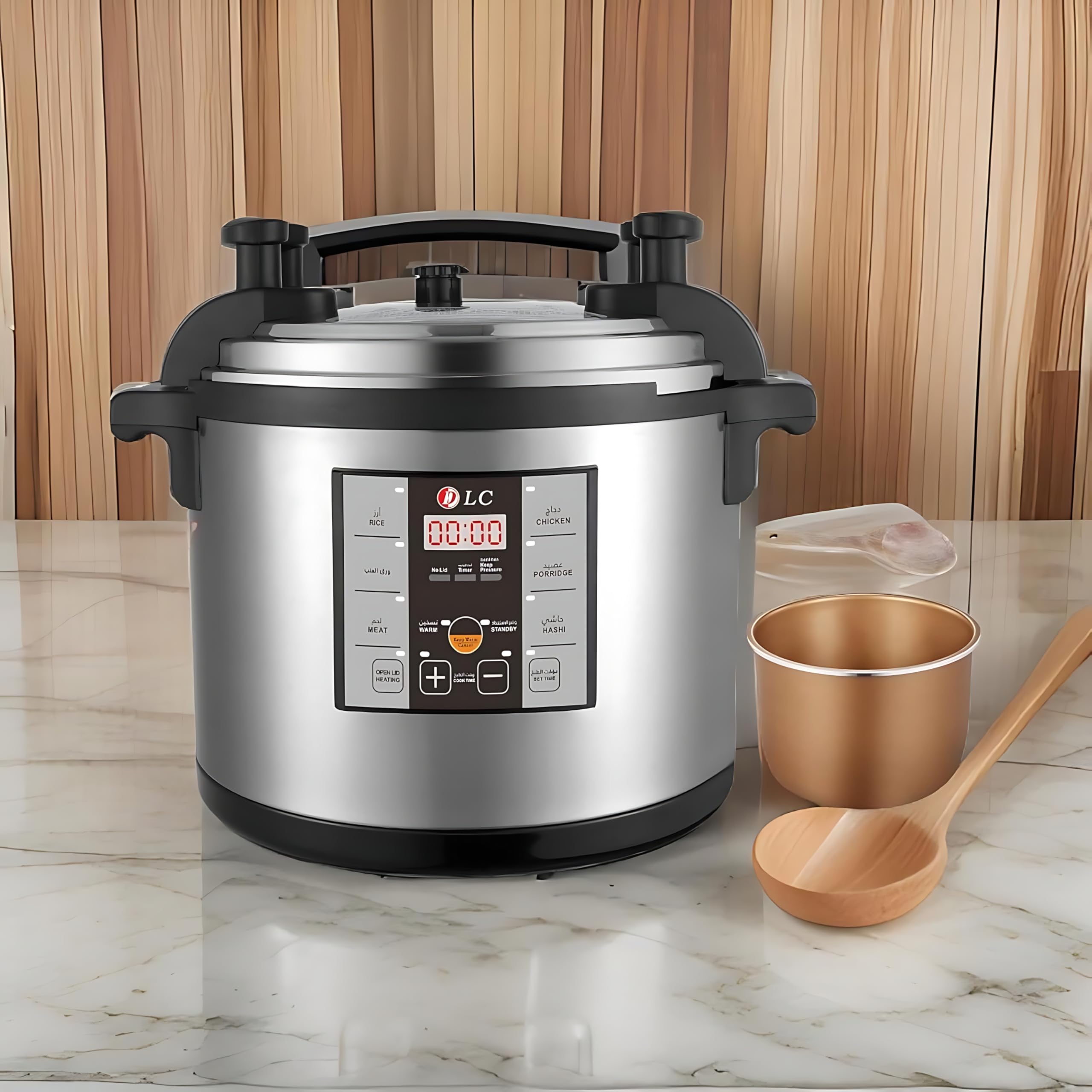 DLC Electric Pressure Cooker 25L - 3500W | Multi-Function Stainless Steel Cooker with Non-Stick Inner Pot, Digital Display & Safety Features | Adjustable Temperature - DLC-38913-25 Silver/Black