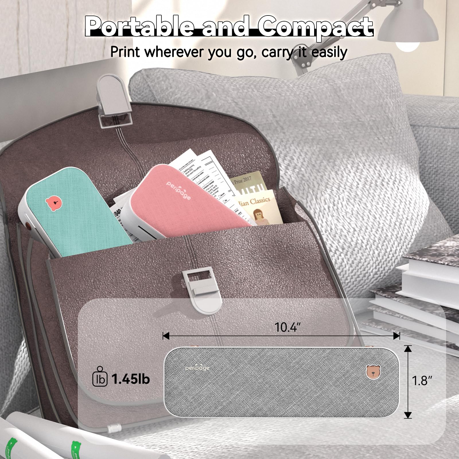 بيريبيج طابعة حرارية محمولة مقاس A4، تدعم رسائل الولايات المتحدة مقاس 8.25×11.7 انش، لاسلكية بدون حبر بتقنية بلوتوث متوافقة مع اندرويد وiOS، لطباعة المستندات وورق التاتو والصور (رمادي)