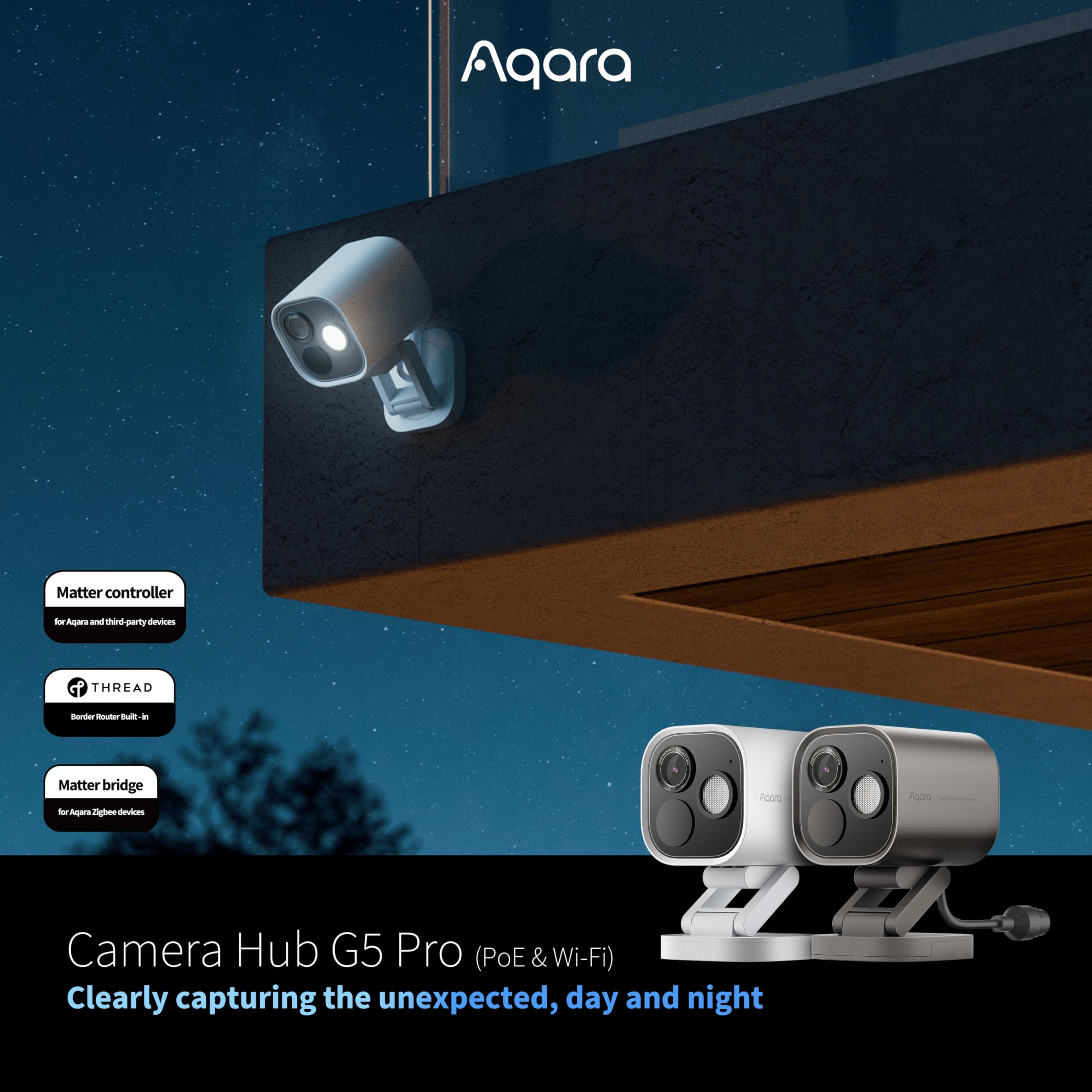 Aqara G5 Pro WiFi Camera Global Version - 2.6K UHD with AI Detection, Full-Color Night Vision, HomeKit Secure Video, IP65 Water and Dust Resistant, Zigbee/Thread/Matter Support - White
