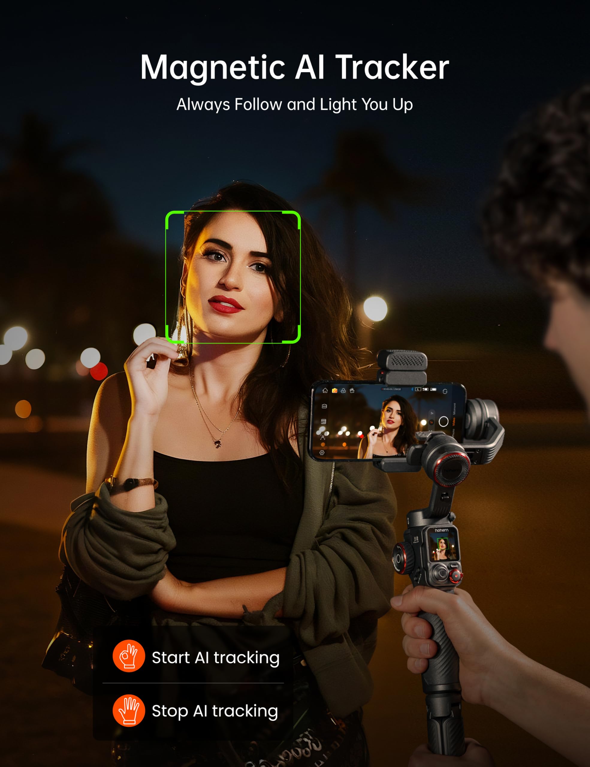 Hohem M7 Smartphone Gimbal Stabilizer with AI Tracking Sensor, Fill Light, Detachable Remote Control with 1.4 Inch Touch Screen, Built-in Extension Rod, 3-Axis Gimbal for iPhone and Android