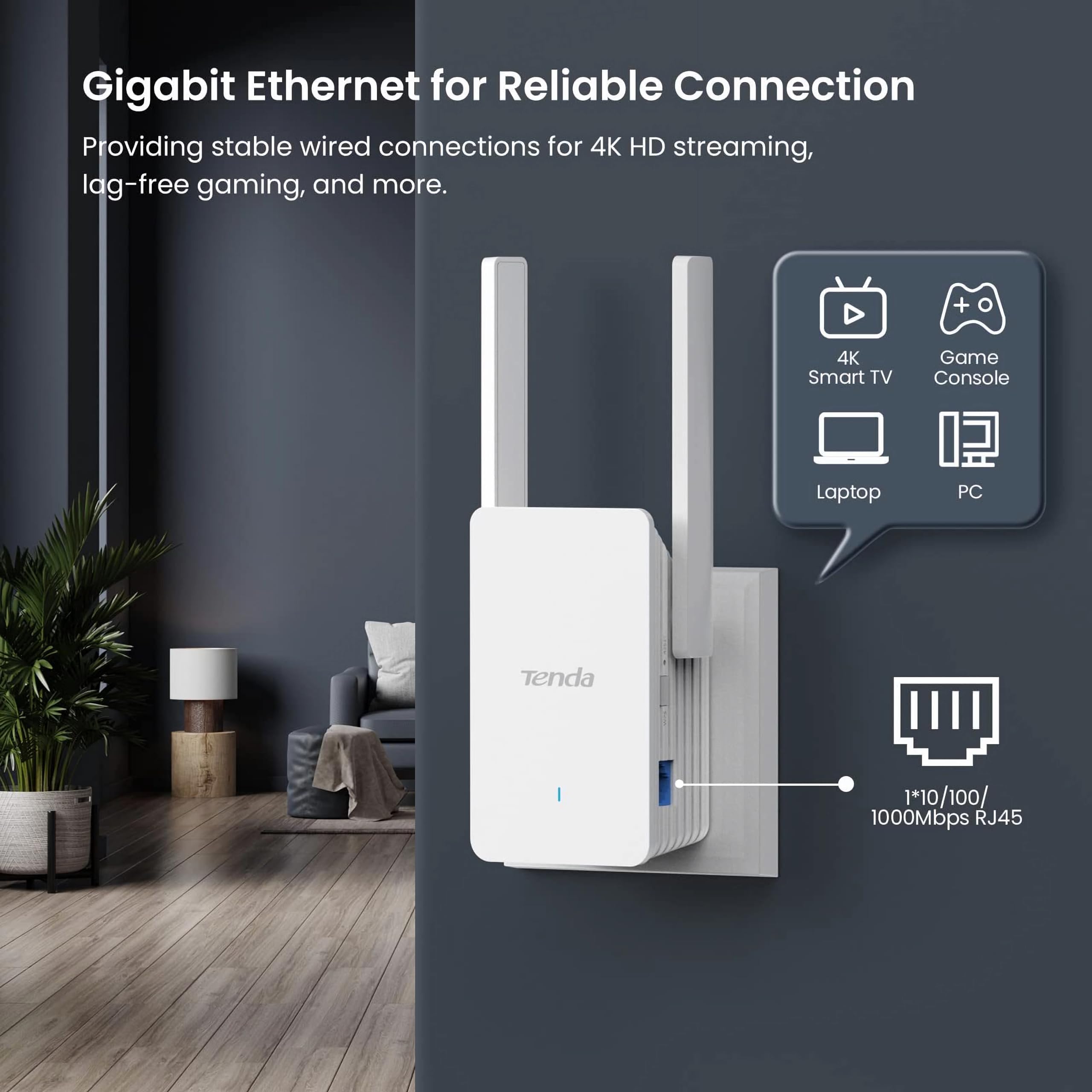 تيندا راوتر مودم D301 V4.0 ADSL2/2+، لاسلكي 300 ميجابت في الثانية، 4 منافذ ايثرنت سريعة، كيبل DSL/RJ45
