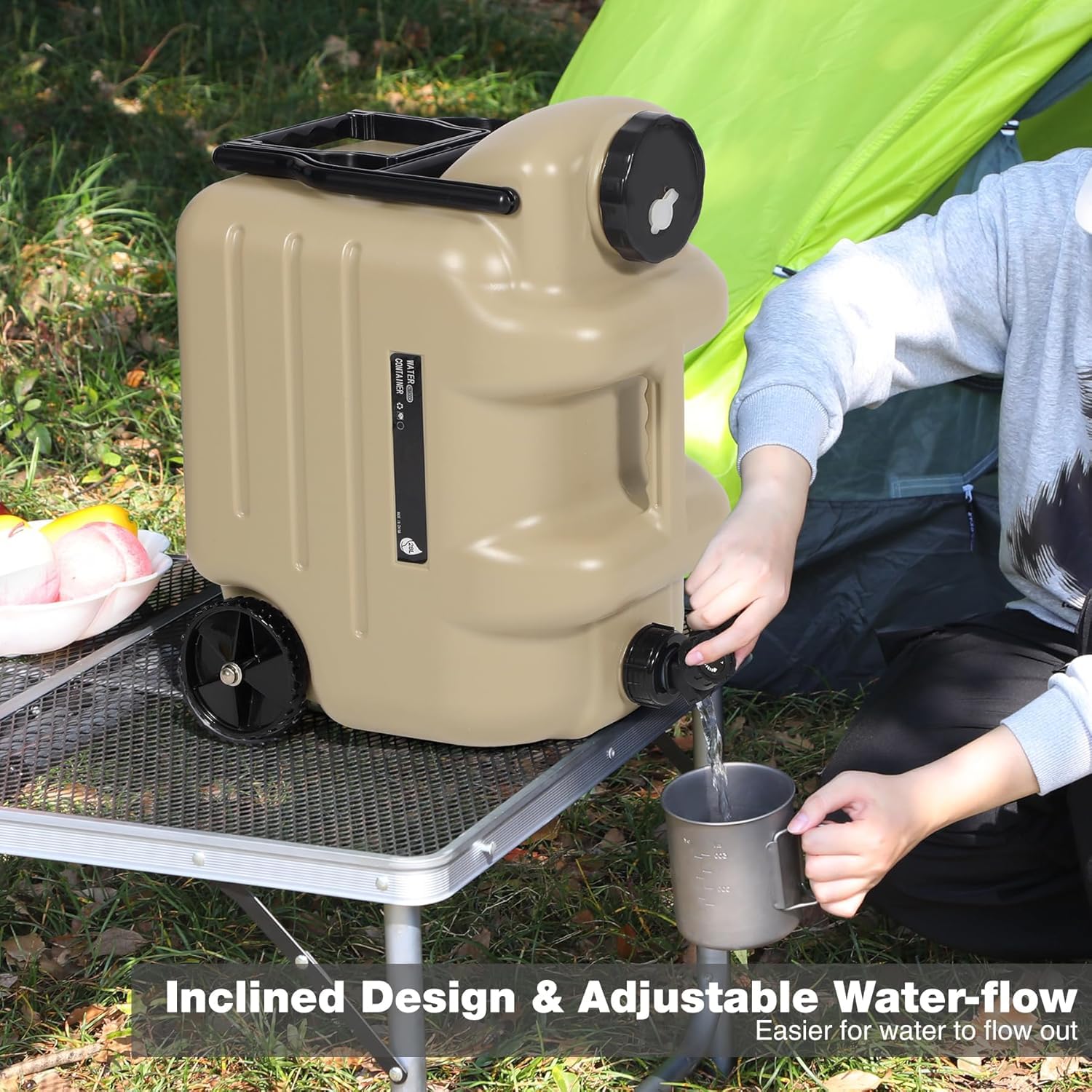 Fipka DLC 7.4 Gallon Water Container with Wheels & Folding Handle, Portable Emergency Water Storage Tank with Spigot, BPA Free Water Jug for Camping Outdoor Hiking (28L, Dlc-37328)