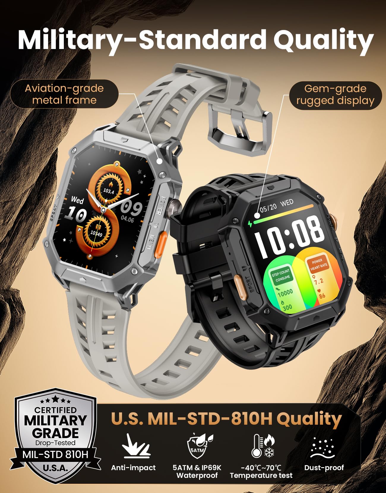 HAYLOU IRON N1 Smart Watch 2.13-inch AMOLED HD Display, 850mAh 100 Days Standby Battery Life,5ATM Waterproof,100+ Workout Modes, All-round Health Monitoring, Built-in GPS & Phone Notifications - Black