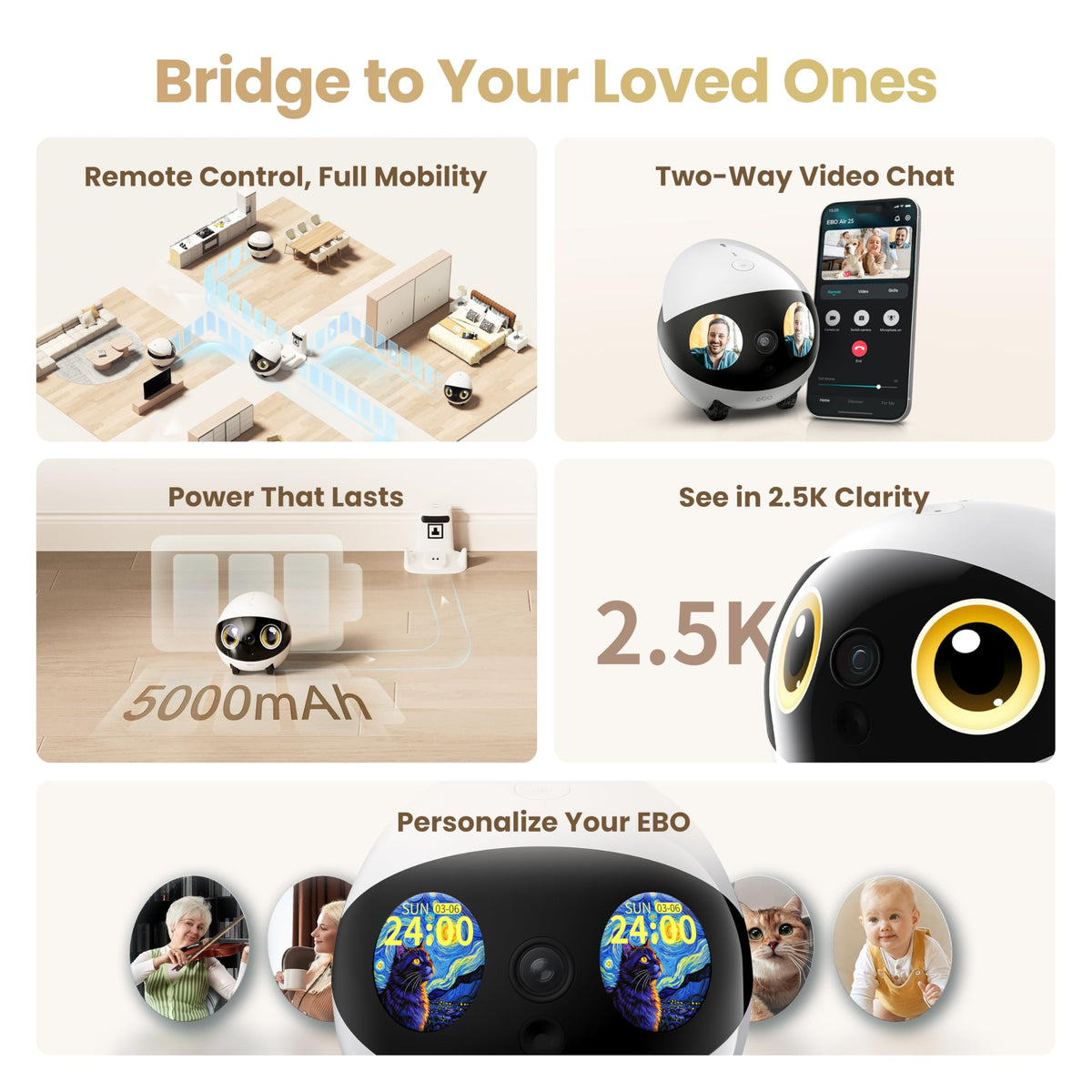 Enabot EBO Air 2S FamilyBot - Robot Intelligent Surveillance Camera, 2.5K Patrol AI Tracking, Pet Camera, Two-Way Audio, Auto Charging