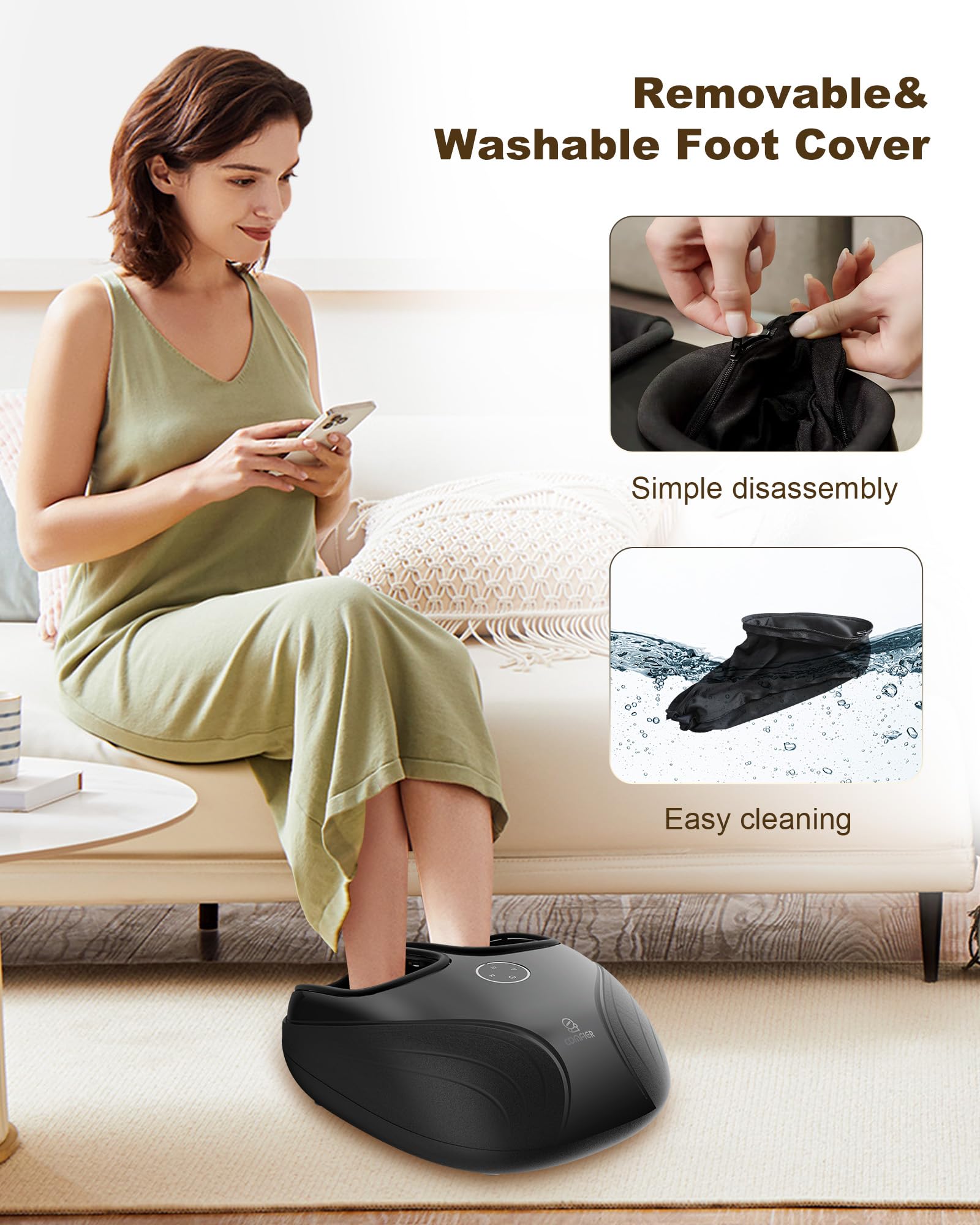 COMFIER Foot Massager with Heat, Shiatsu Foot Massager, Roller Compression for Plantar Fasciitis, Neuropathy, Home Office Use, Gifts