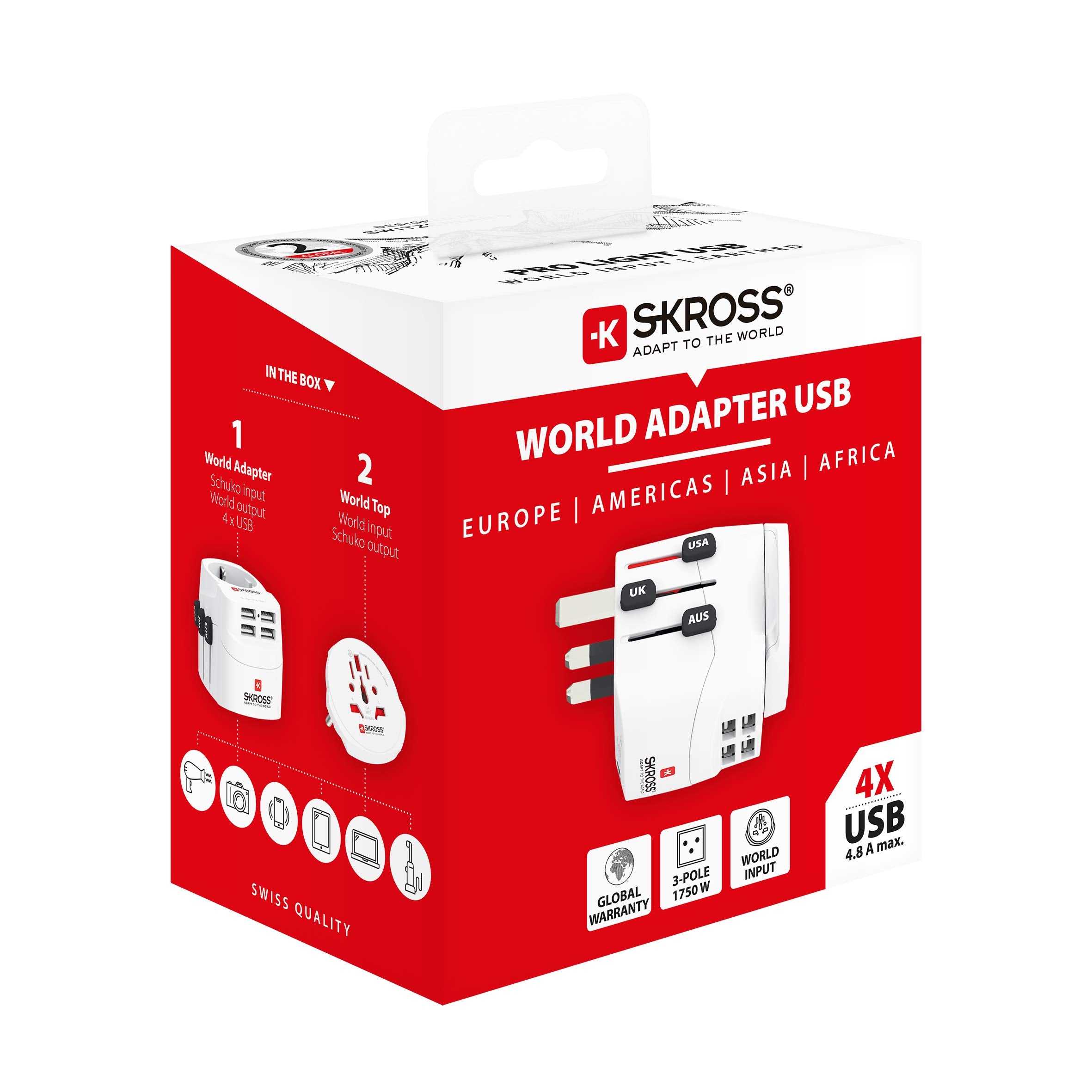 SKROSS Pro 4xA Light USB World Adapter, White