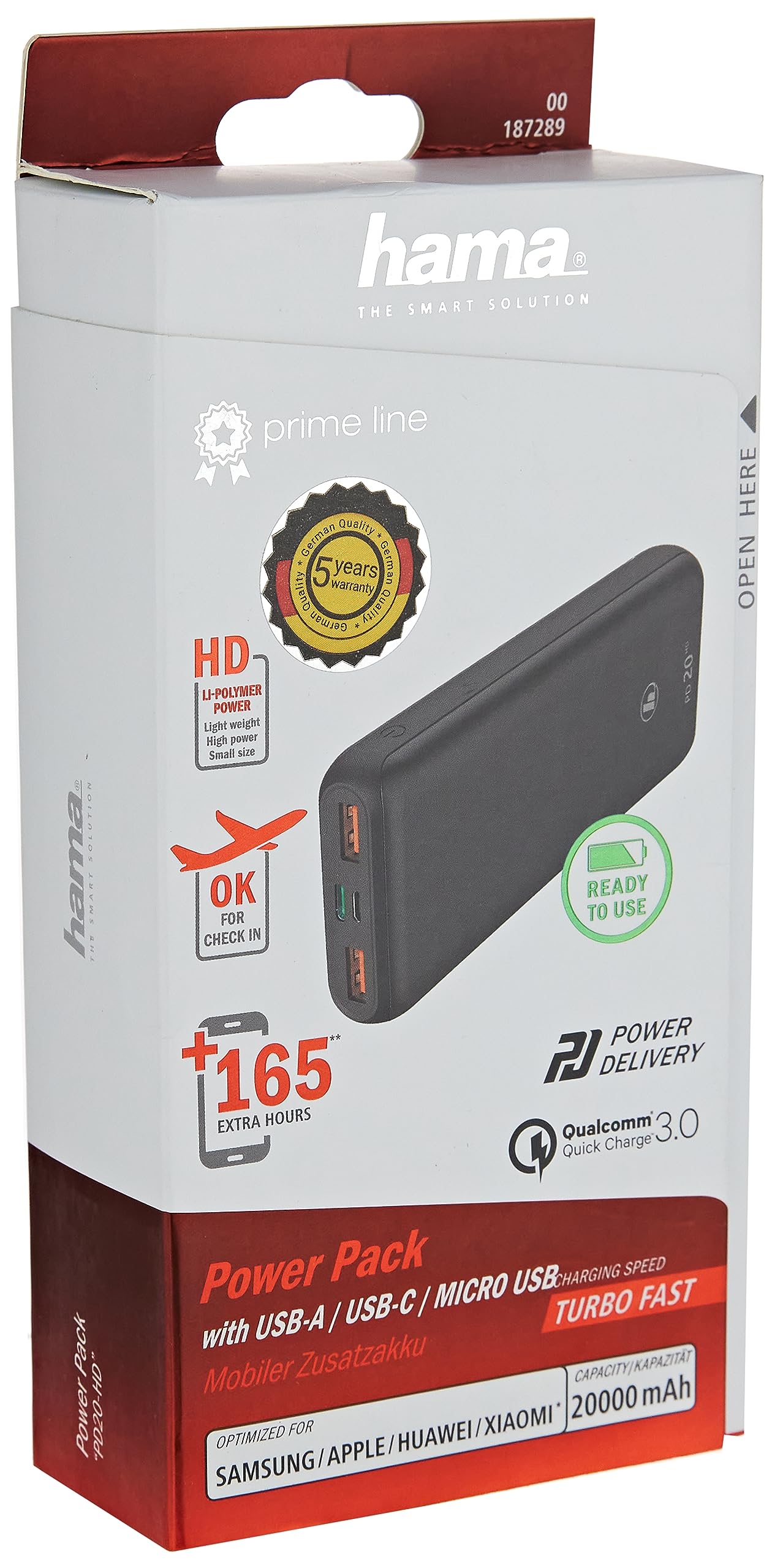 هاما 187289 PD20-HD حزمة طاقة 20000 مللي امبير في الساعة، رصاصي