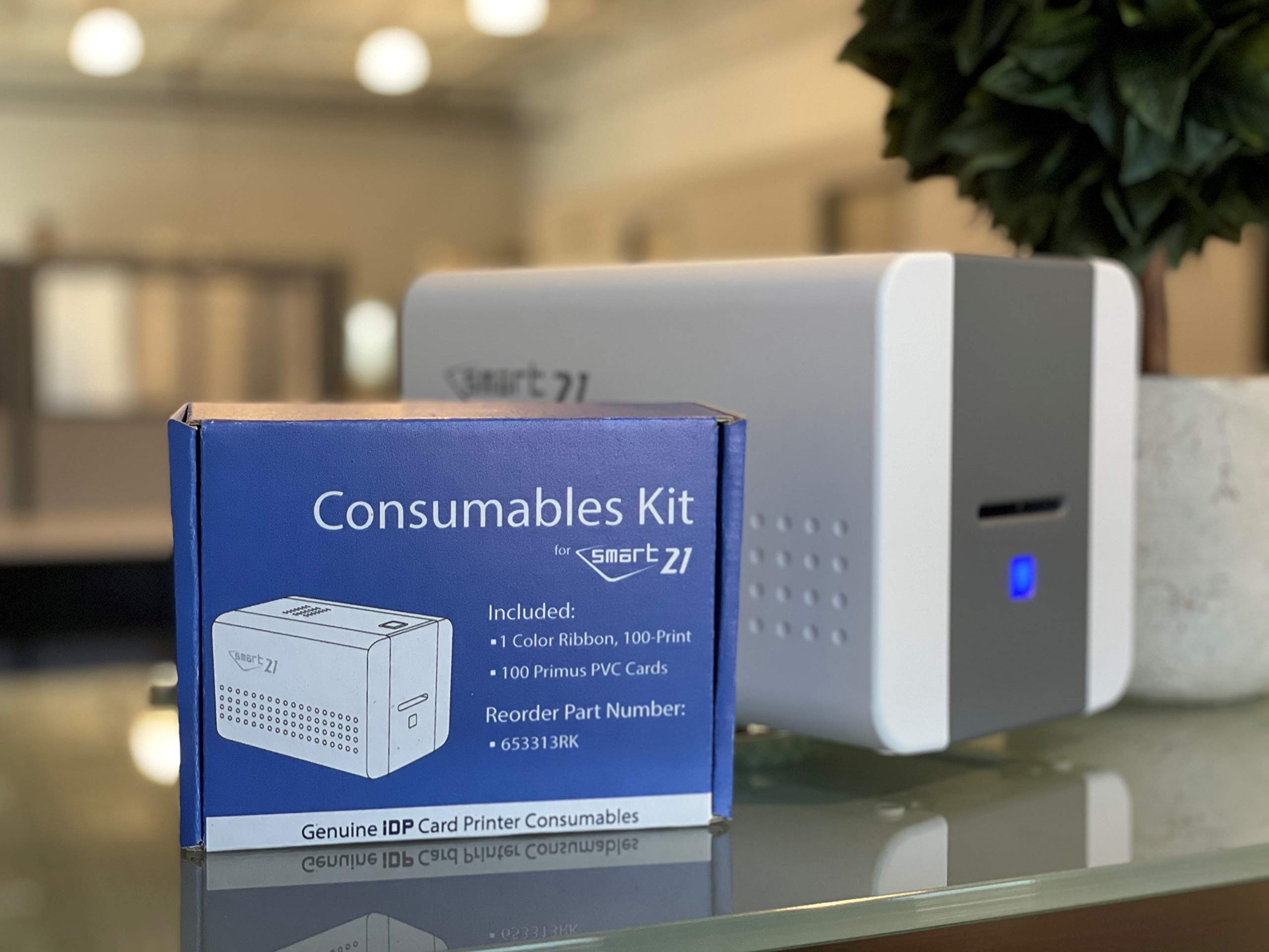 IDP SMART-21 YMCKO Original Consumables Kit with 100 Color Ribbon, 100 Primus Plastic PVC Cards and Cleaning Roller (Not Compatible with IDP Solid Brand Products)