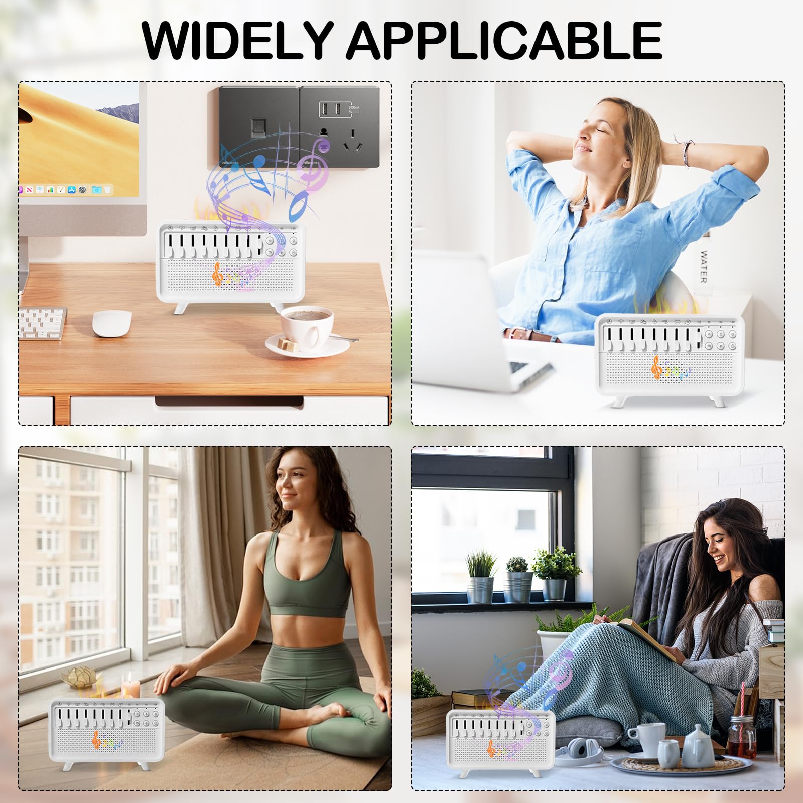 Air Humidifier with White Noise, Portable Sound Machine with Timer and 8 Natural Ambient Sounds, Humidifier with White Noise, Sleep Sound Machine, Flame Diffuser with Night Light