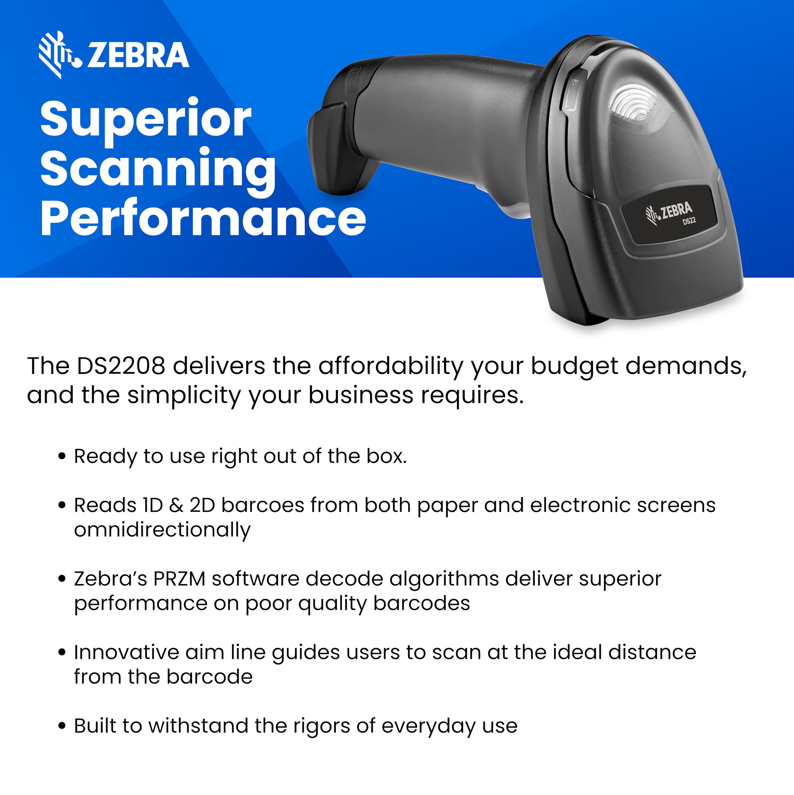 Zebra Technologies - DS2208-SR Black USB Kit with stand