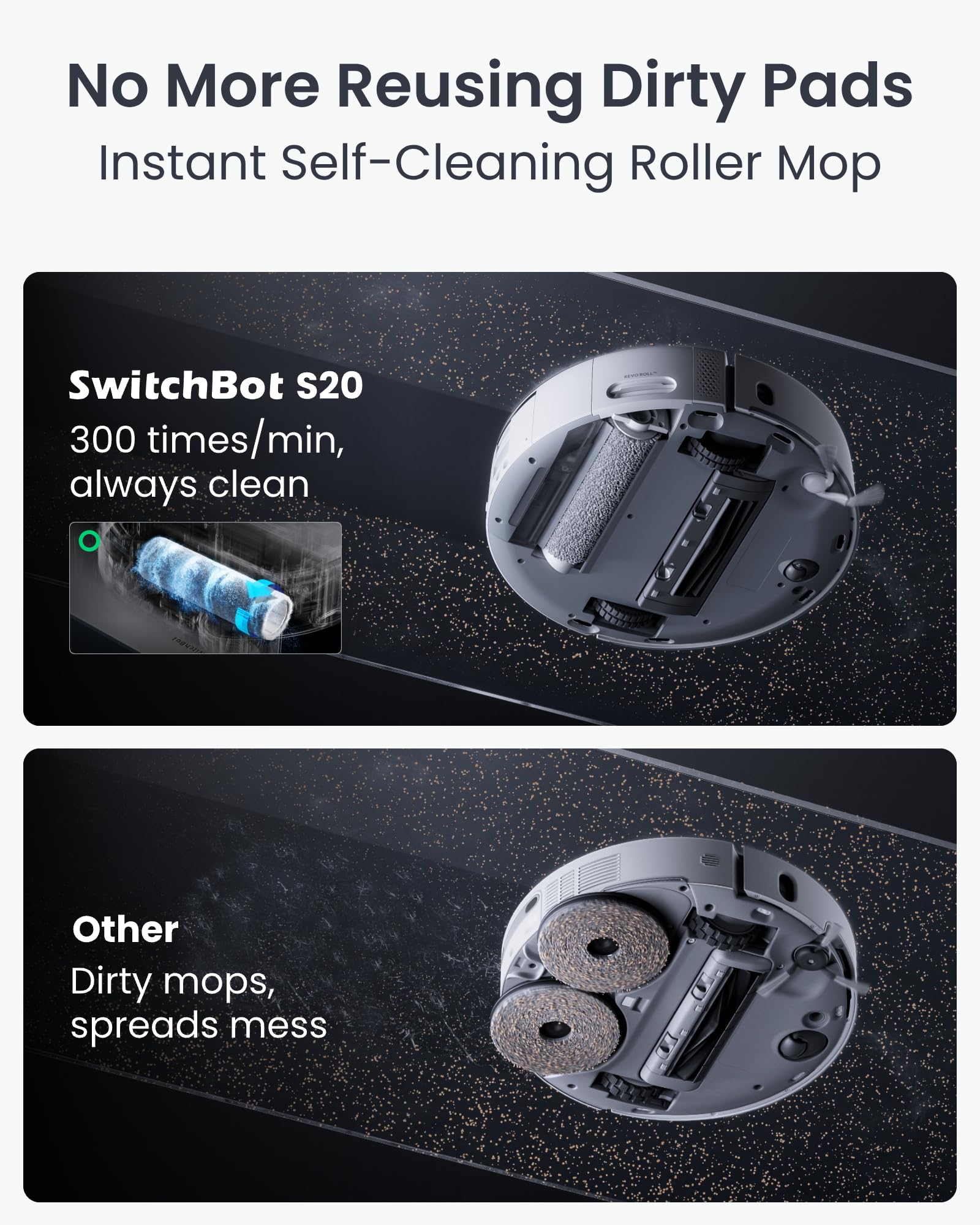 SwitchBot Robot Vacuum and Mop S20 with Matter, 10000Pa Suction, Rotating Mop, AI Navigation, Auto Wash and Dry, Self-Emptying, Works with Apple Home, Alexa and Google Home for Pet Hair and Carpet