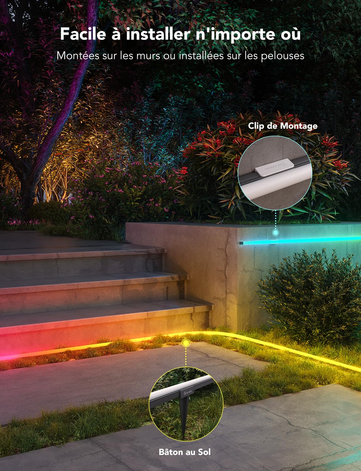 جوفي شريط اضاءة LED نيون للاماكن الخارجية بطول 10 متر، مقاوم للماء بتصنيف IP67 لمقاومة المياه والغبار مع اكثر من 64 مشهد، مزامنة موسيقى، مناسب لتزيين الفناء والحديقة، يعمل مع اليكسا ومساعد جوجل