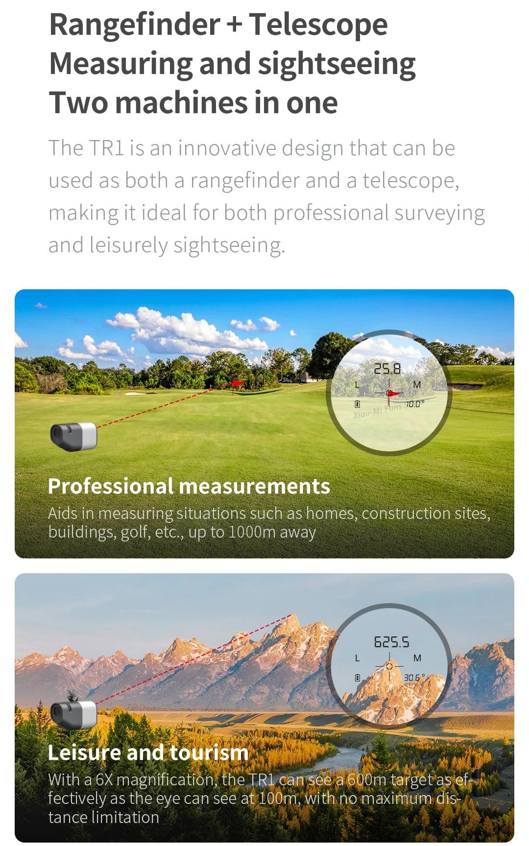 ATuMan TR1 Laser Rangefinder Telescope 6X Monocular 1200 Meter Distance Outdoors Digital Laser Measurement Tool