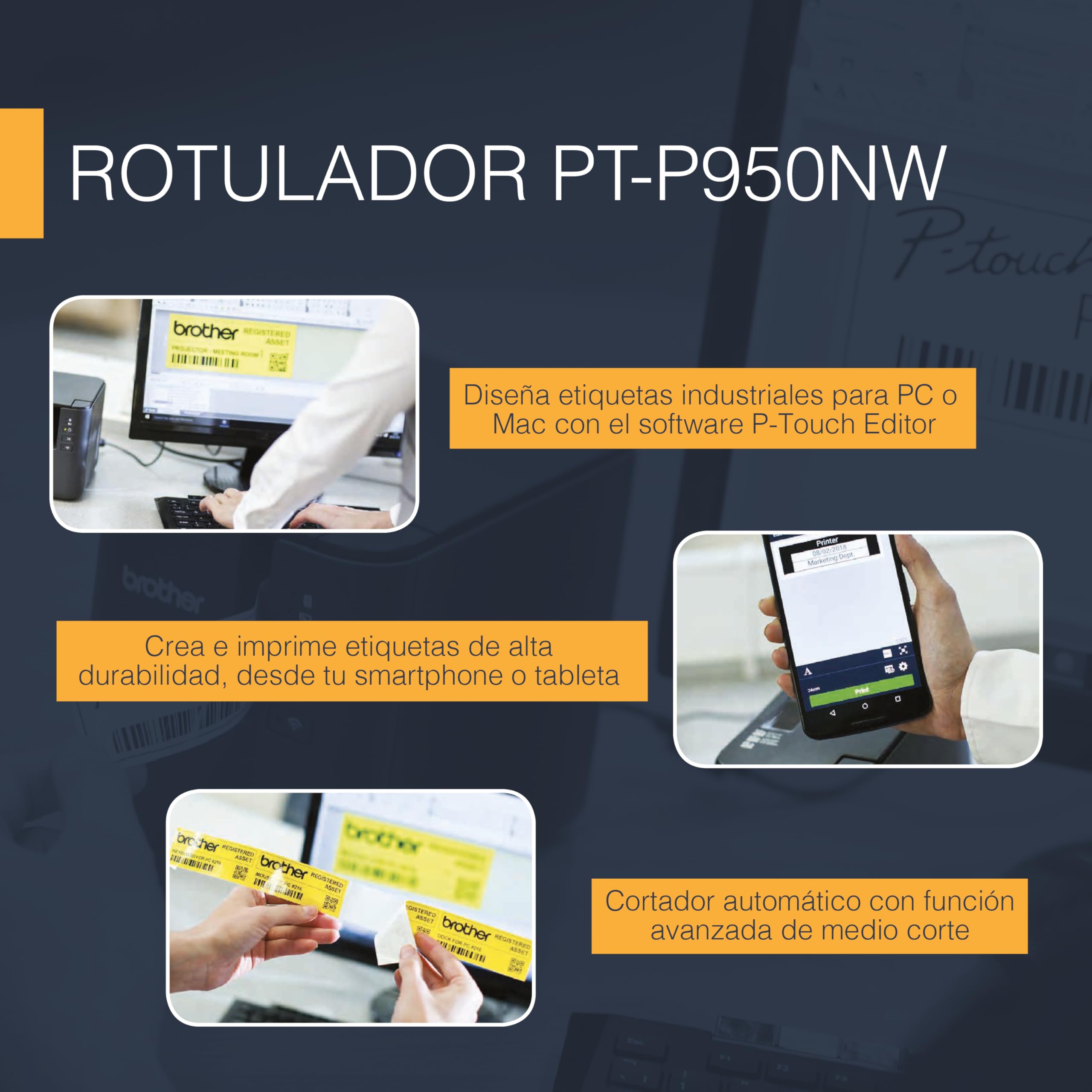 برذر طابعة ملصقات اسود و ابيض - PT-P950NW