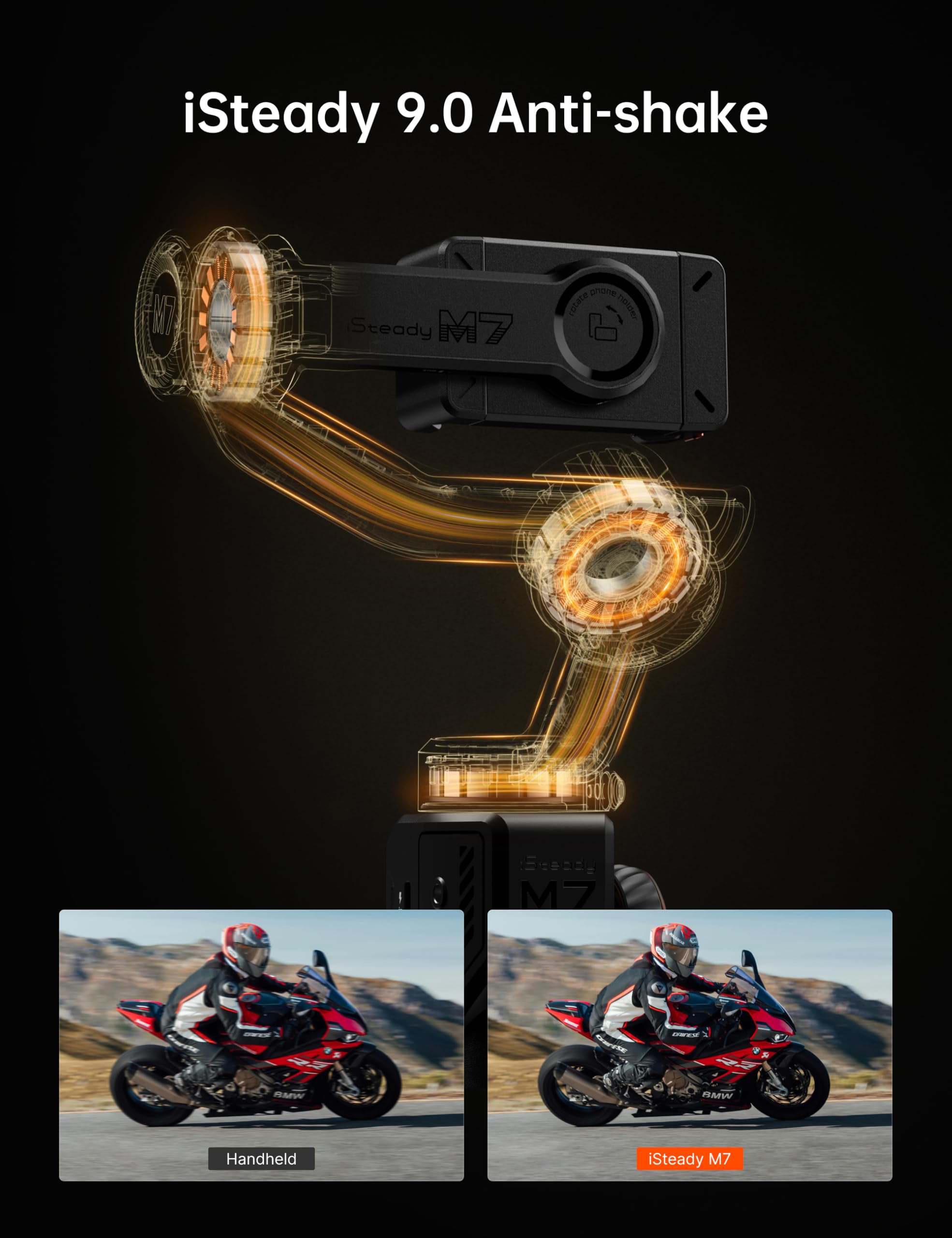 Hohem M7 Smartphone Gimbal Stabilizer with AI Tracking Sensor, Fill Light, Detachable Remote Control with 1.4 Inch Touch Screen, Built-in Extension Rod, 3-Axis Gimbal for iPhone and Android