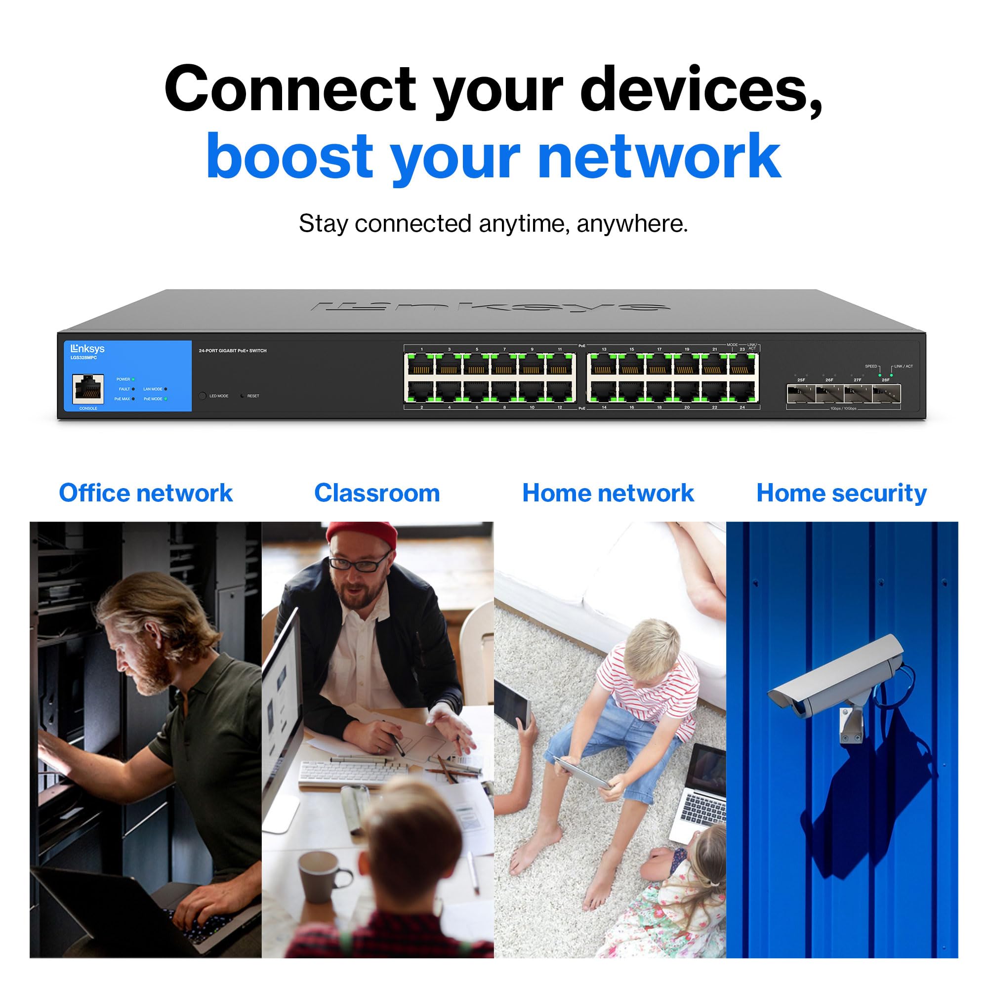 لينكسيس محول LGS328MPC 24 منفذ جيجابت PoE+ @ 410 واط مع 4 فتحات ابلينك SFP+ 10G - موزع ايثرنت ذكي مدار مع غلاف معدني، حامل لسطح المكتب / الحائط
