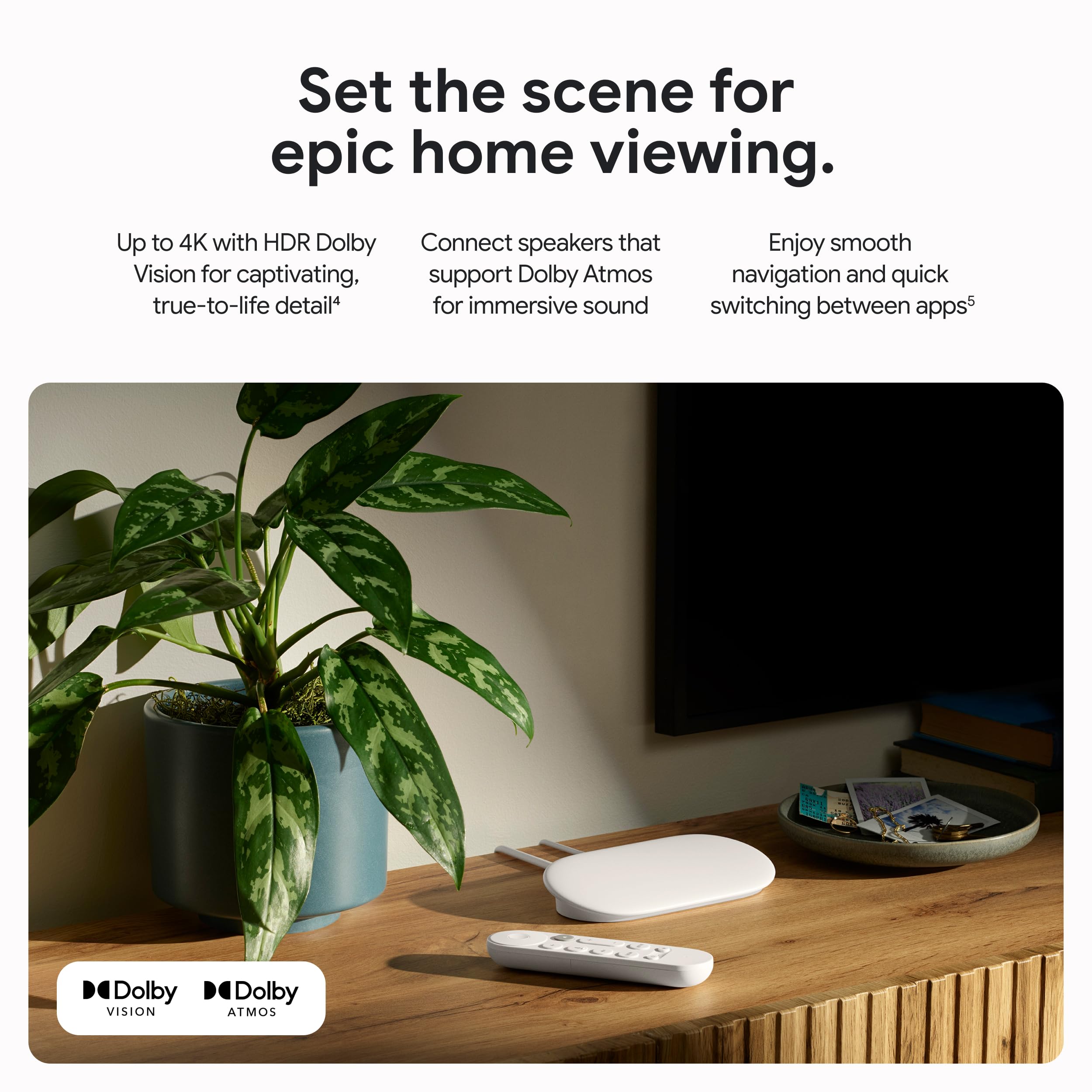 جوجل جهاز بث تلفزيوني 4K - بث ترفيه سريع على تلفزيونك مع جهاز تحكم عن بعد للبحث الصوتي - شاهد الافلام والعروض والبث التلفزيوني المباشر ونتفليكس بدقة 4K HDR - تحكم منزلي ذكي - سعة تخزين 32GB - بندق